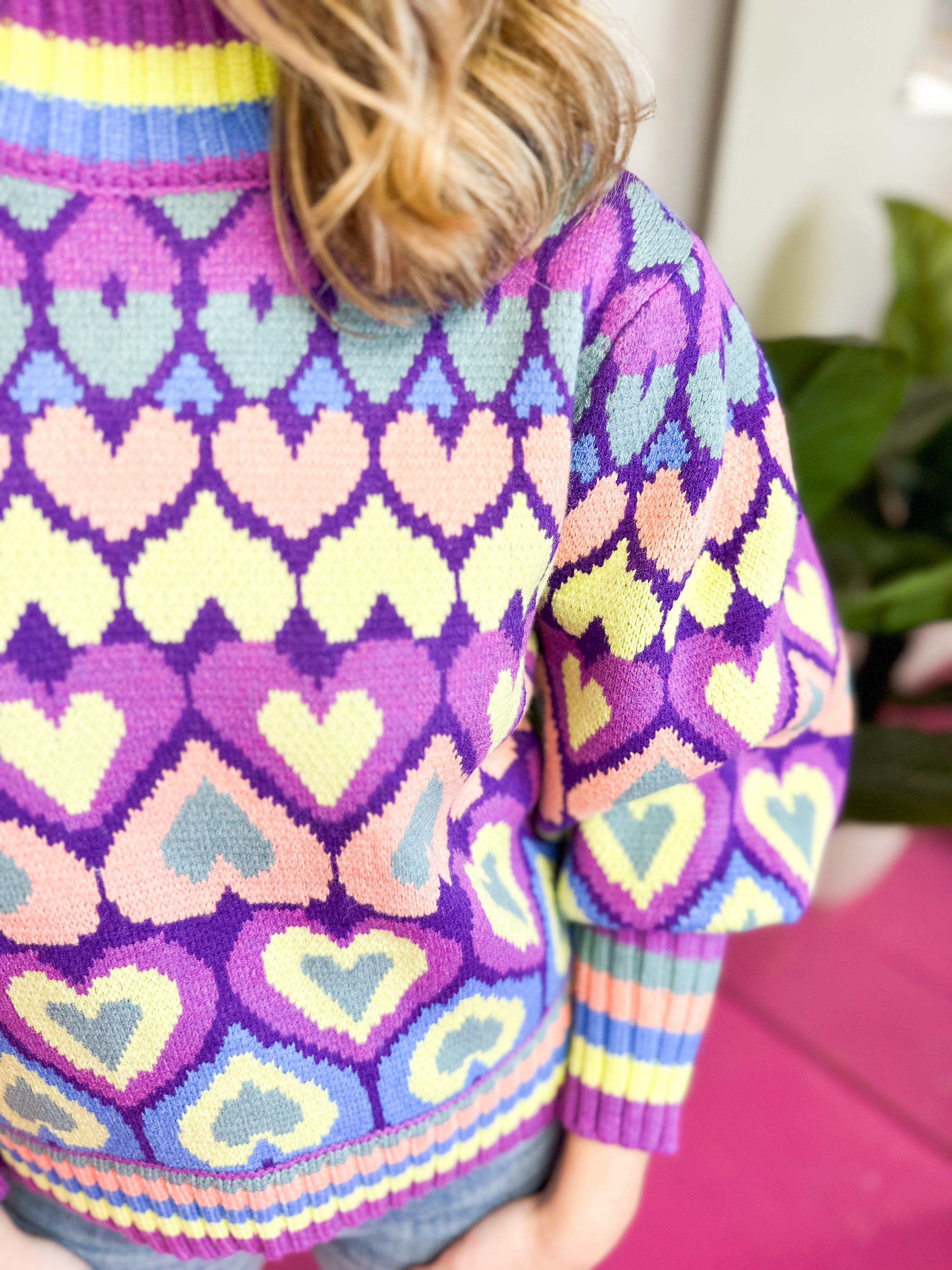 Bold Hearts Mock Neck Sweater-LARGE