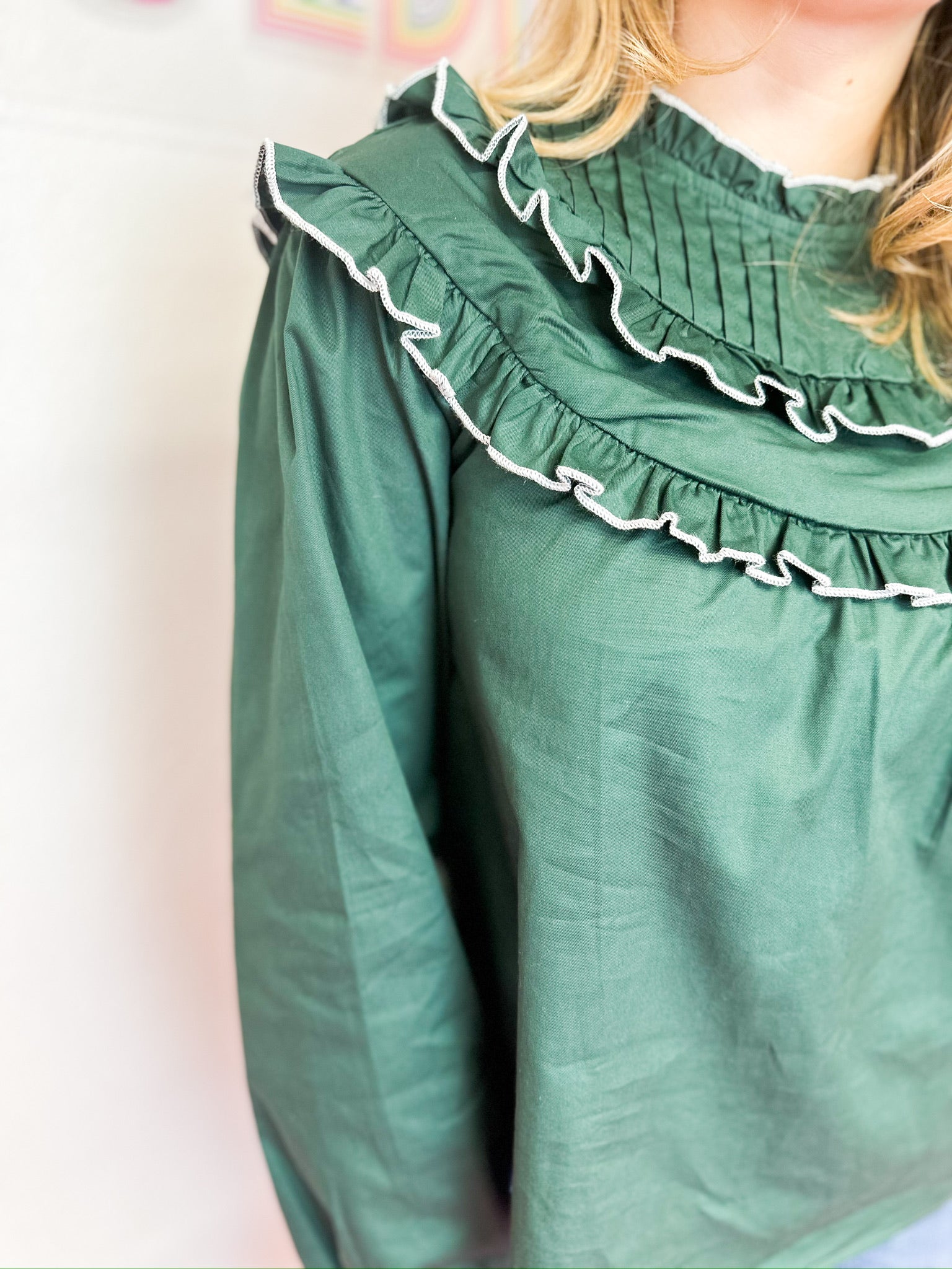 Ruffle Detail Hunter Green Blouse