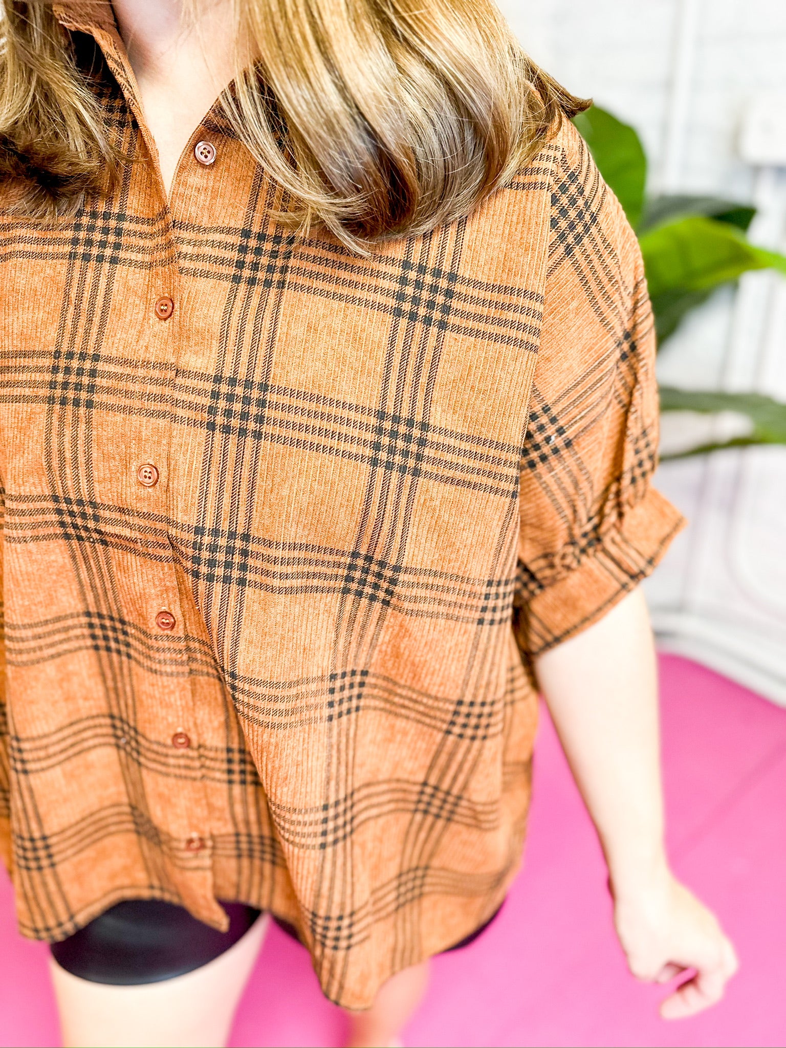 Oversized Corduroy Plaid Top