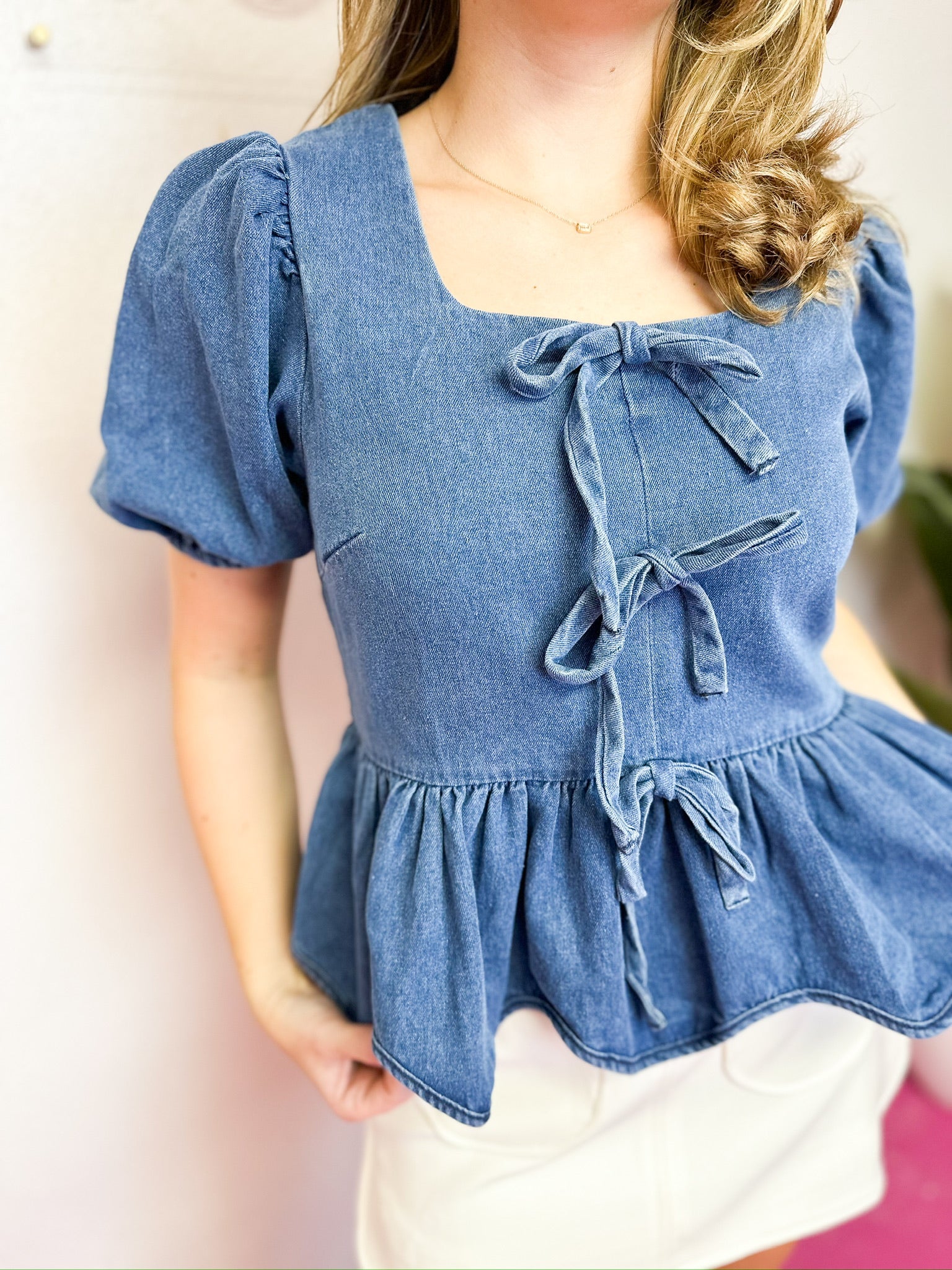 Denim Bow Blouse