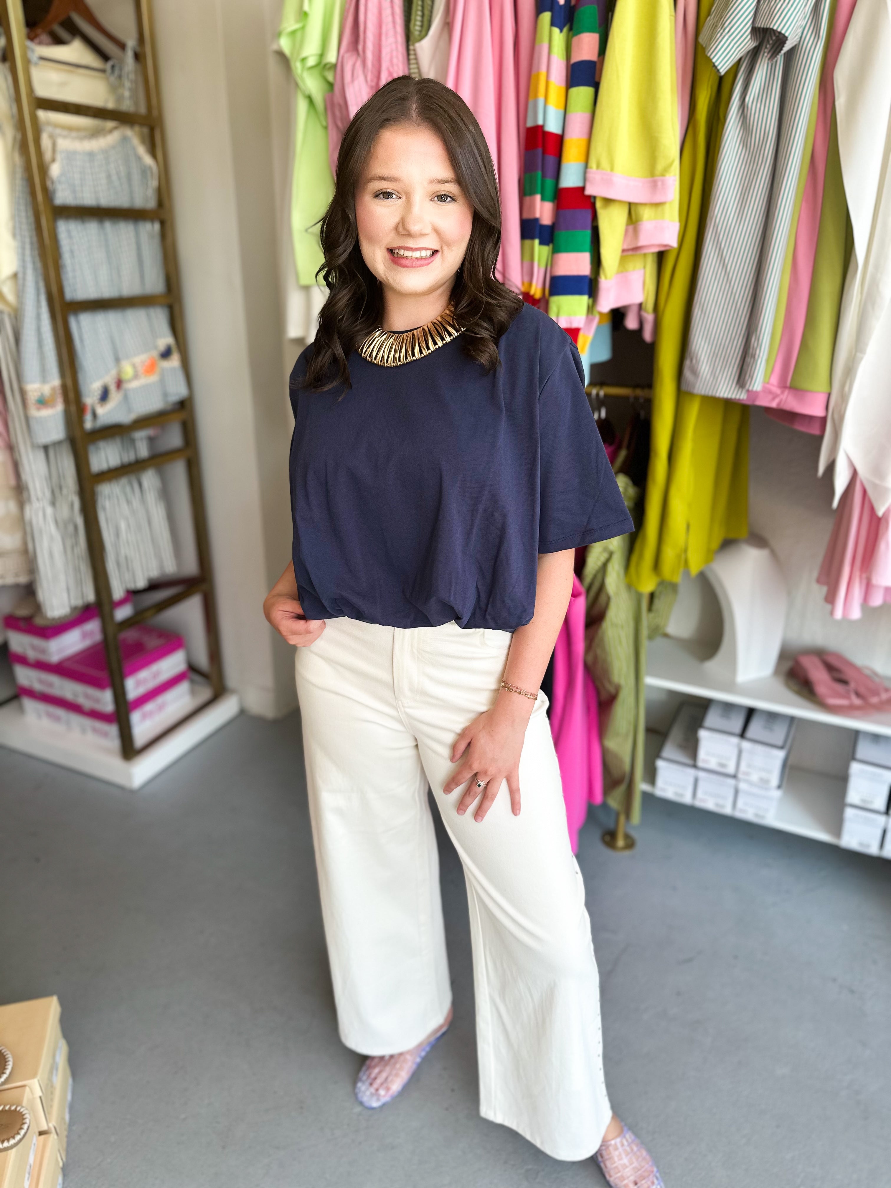 Cropped Bubble Hem T-Shirt