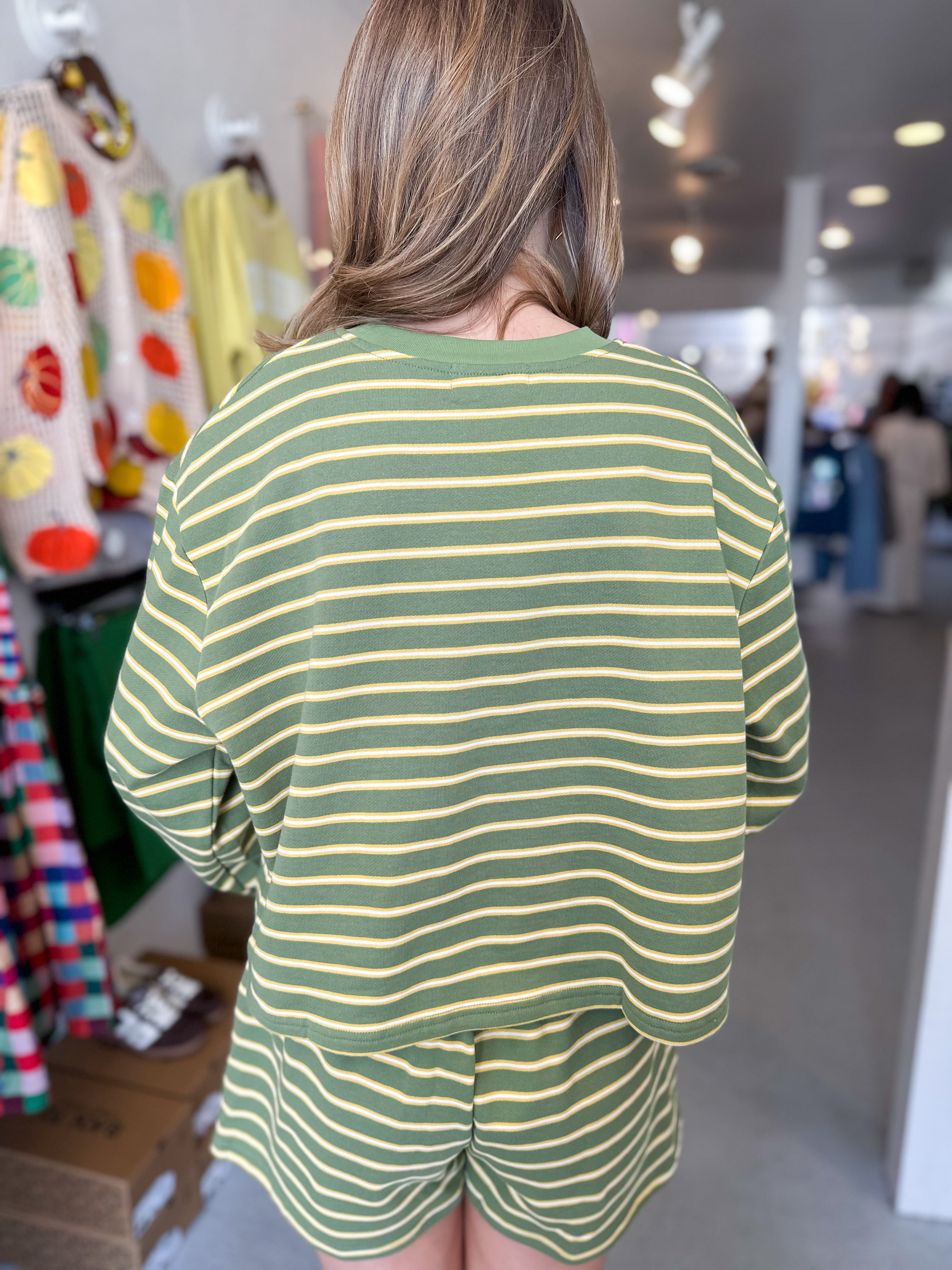 Striped Crew Neck Crop Sweatshirt