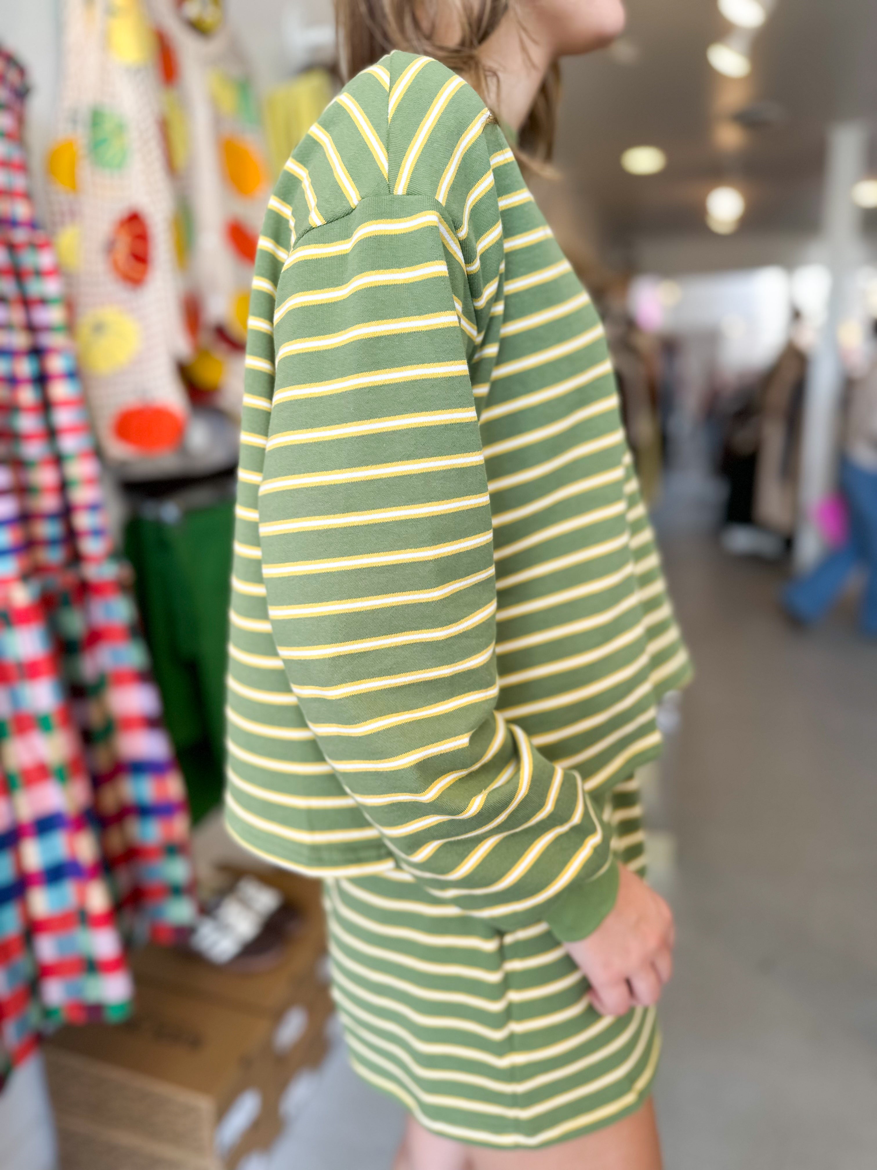 Striped Crew Neck Crop Sweatshirt