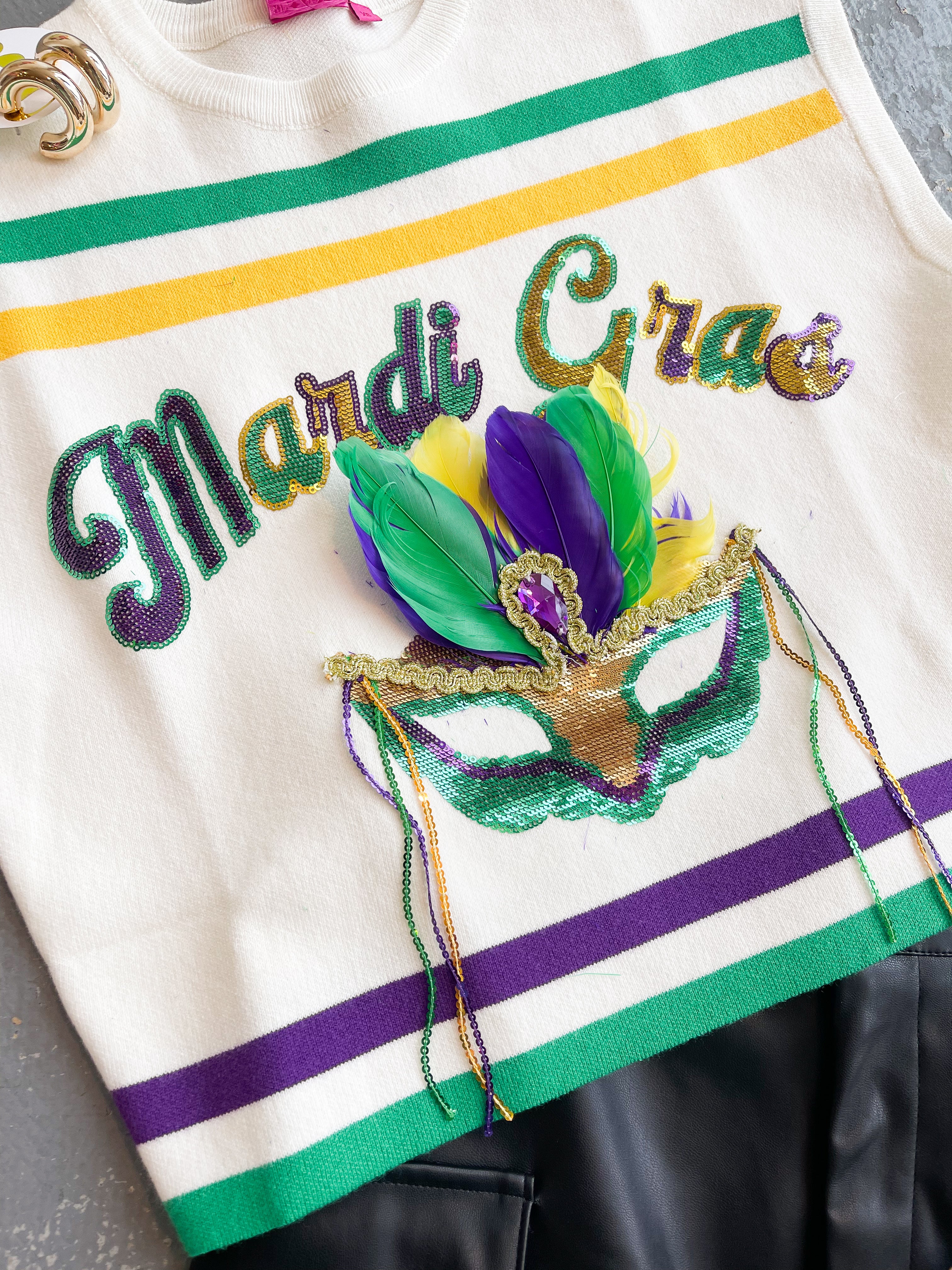 Queen of Sparkles Mardi Gras Mask Sweater Vest