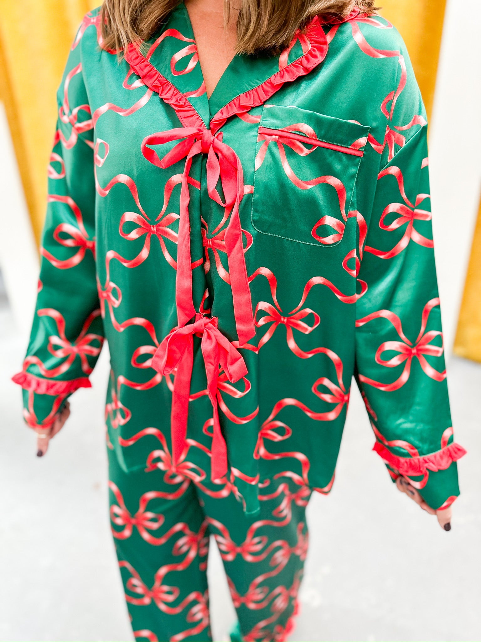 Red & Green Tie Front Pajama Set