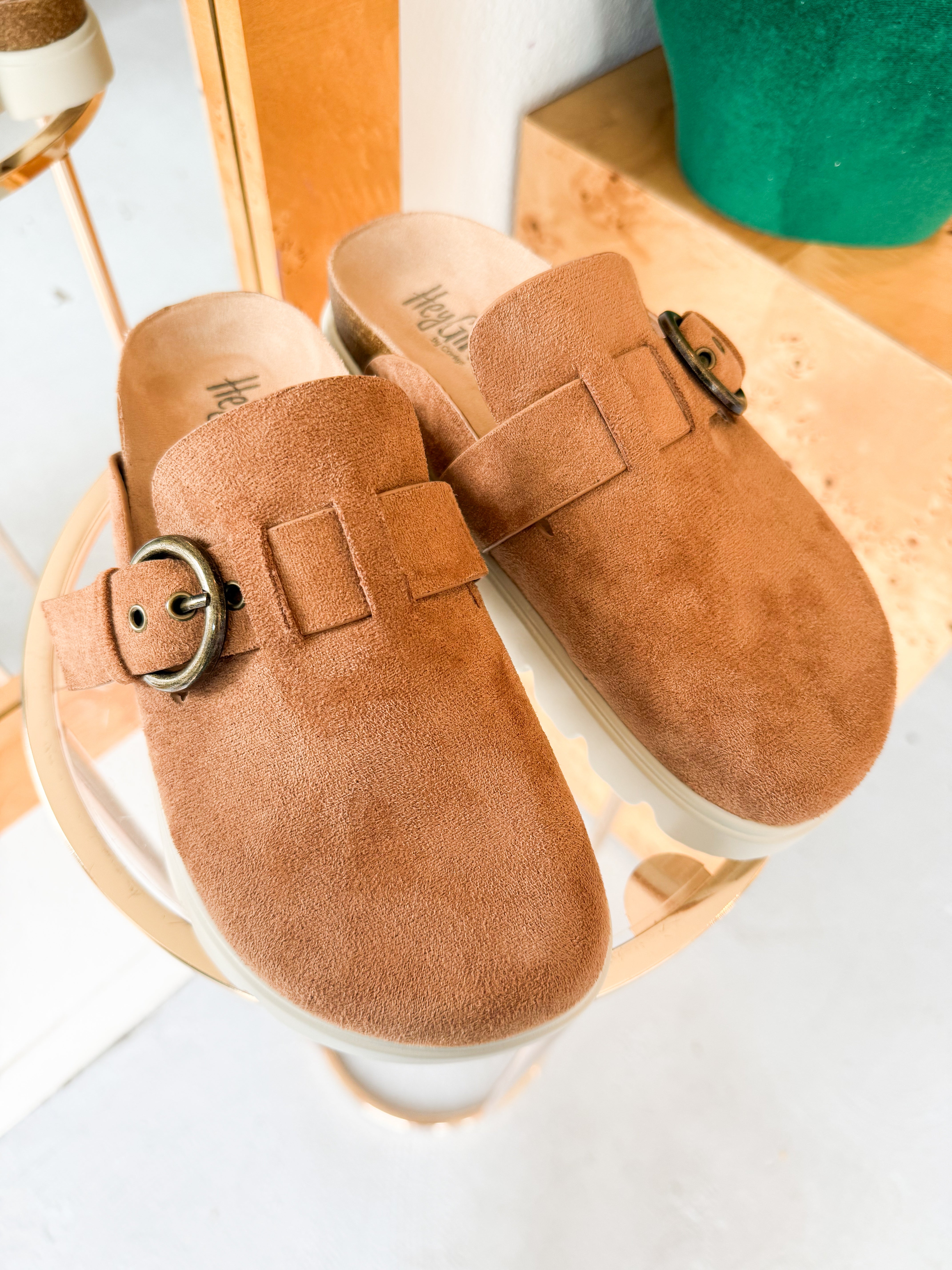 Tobacco Suede Platform Slide