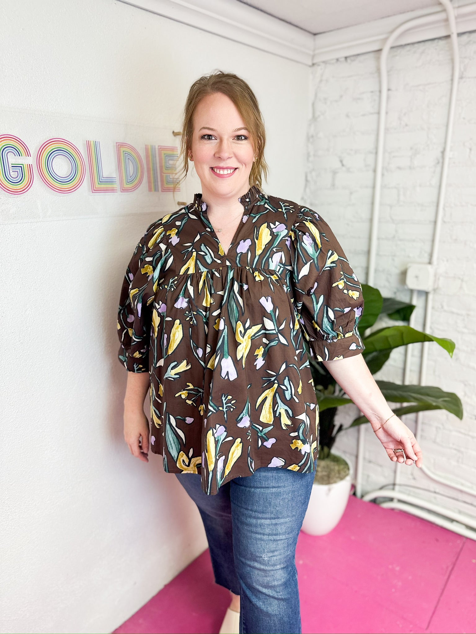 Plus Size Floral Espresso Blouse