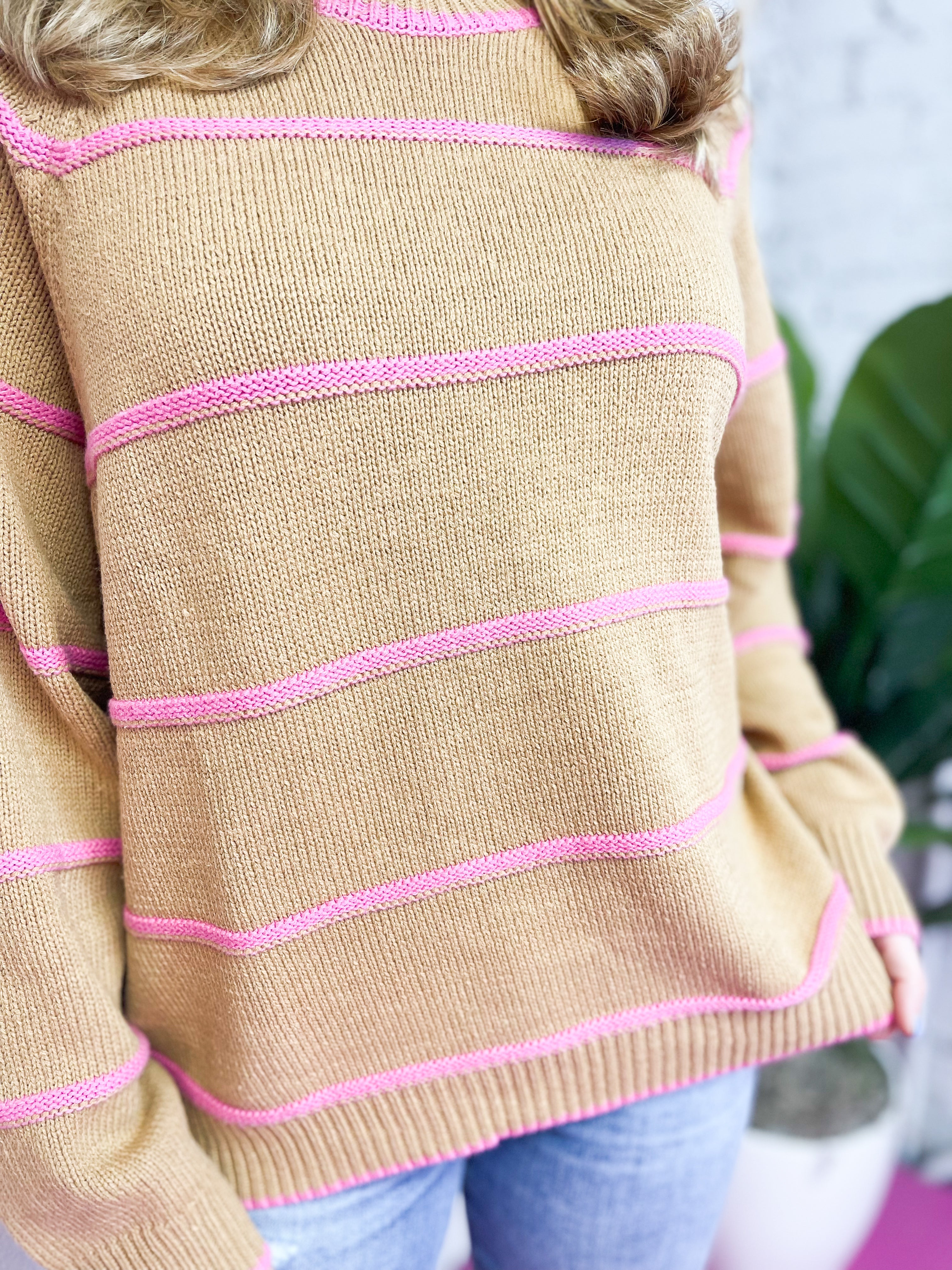 Camel & Pink Striped Sweater