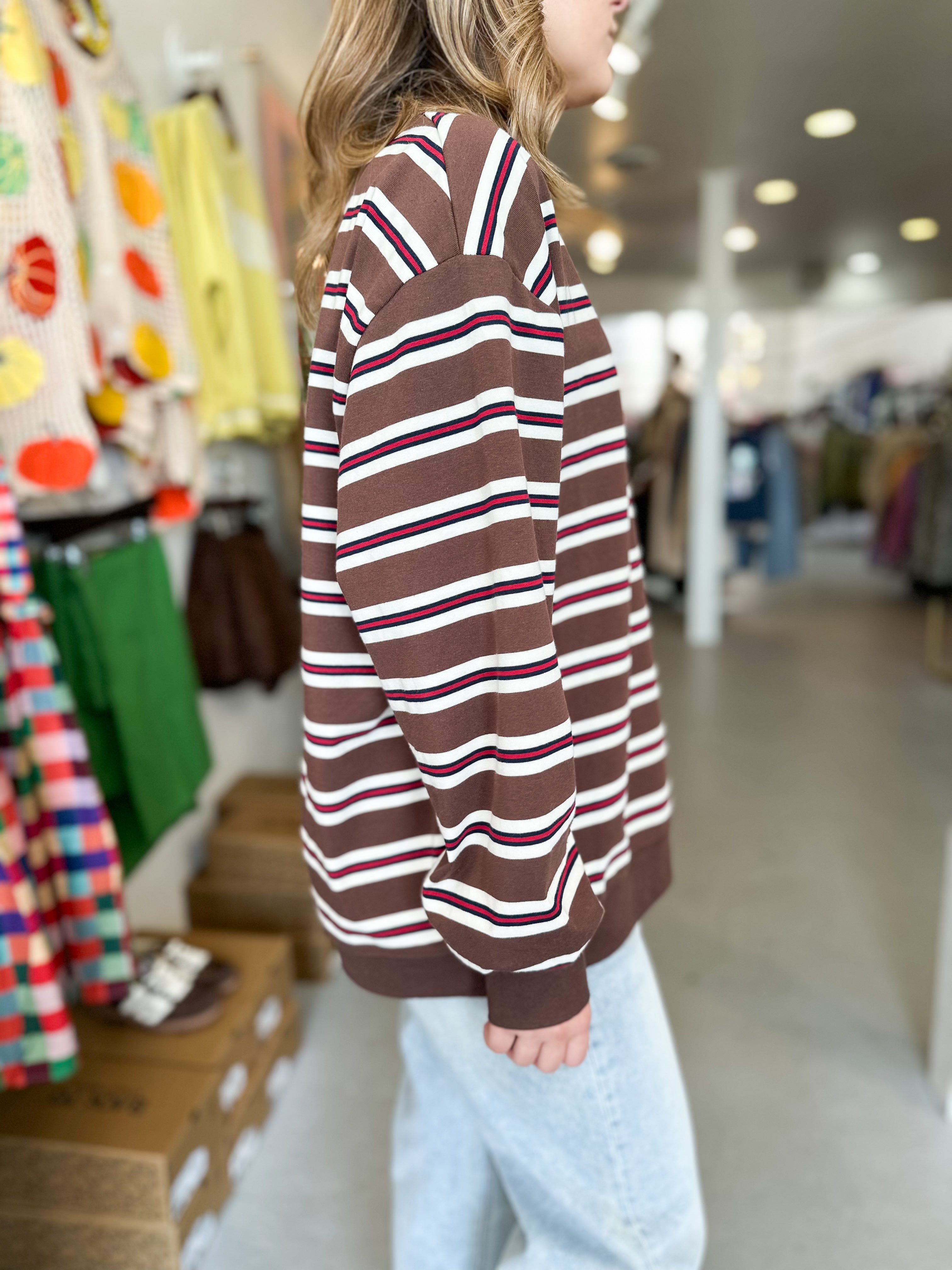 Crewneck Stripe Cotton Jersey Top