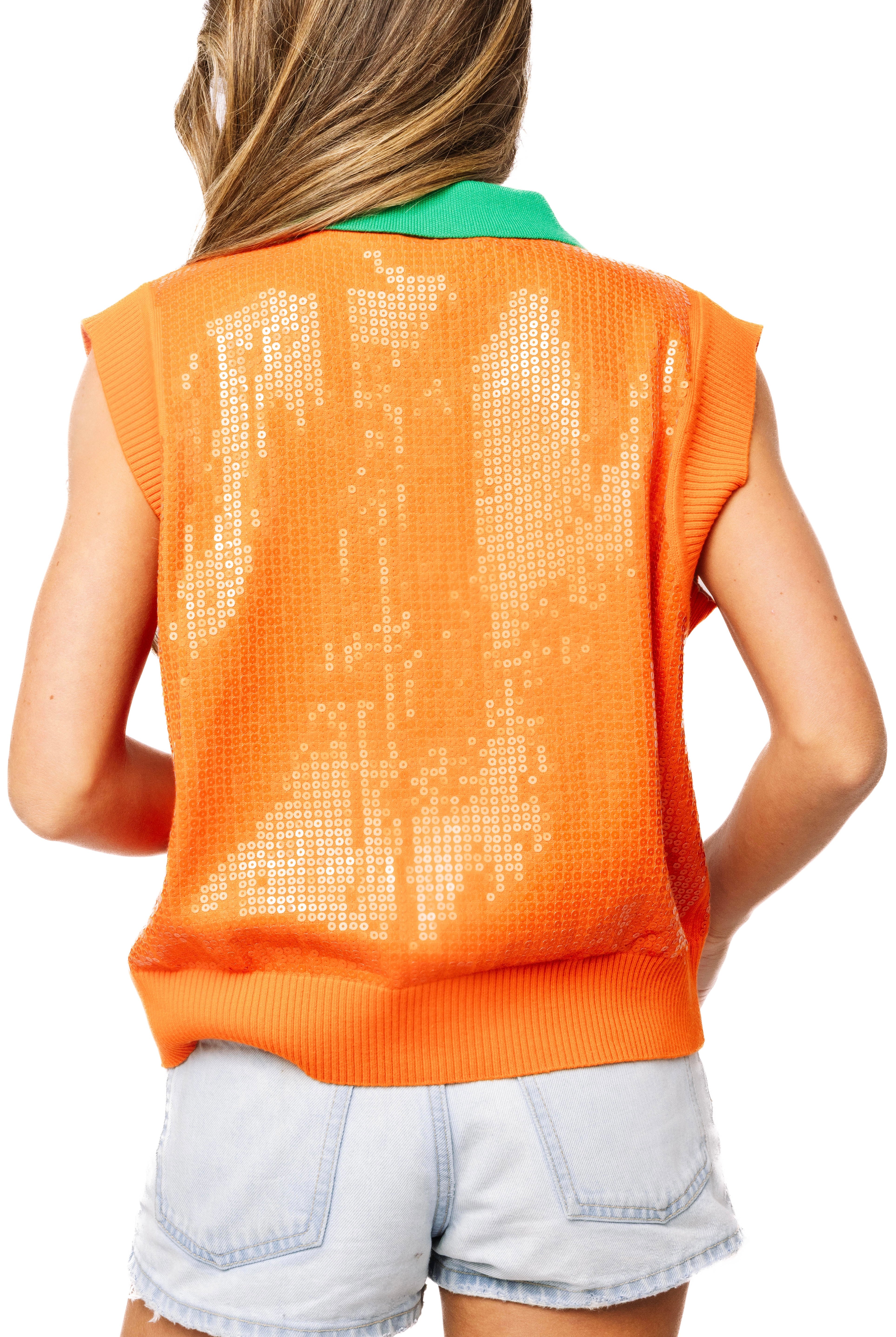 (PRE-ODER) Queen of Sparkles Sequin Pumpkin Face Button Up Vest