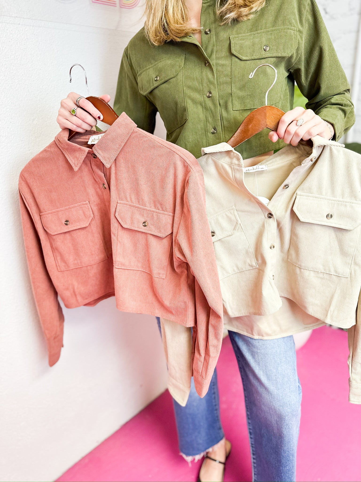 Cropped Corduroy Button Down