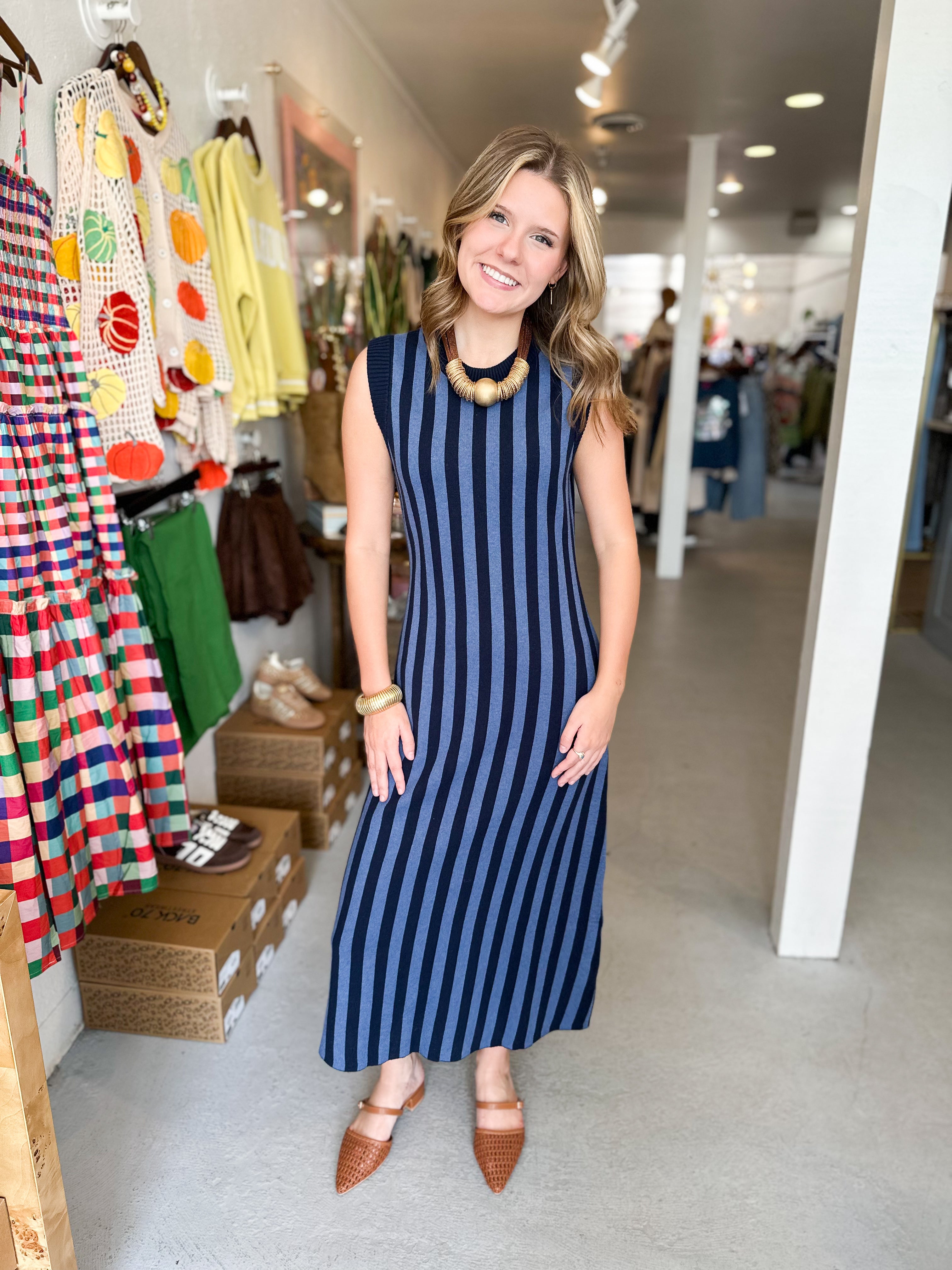 Striped Knit Midi Dress