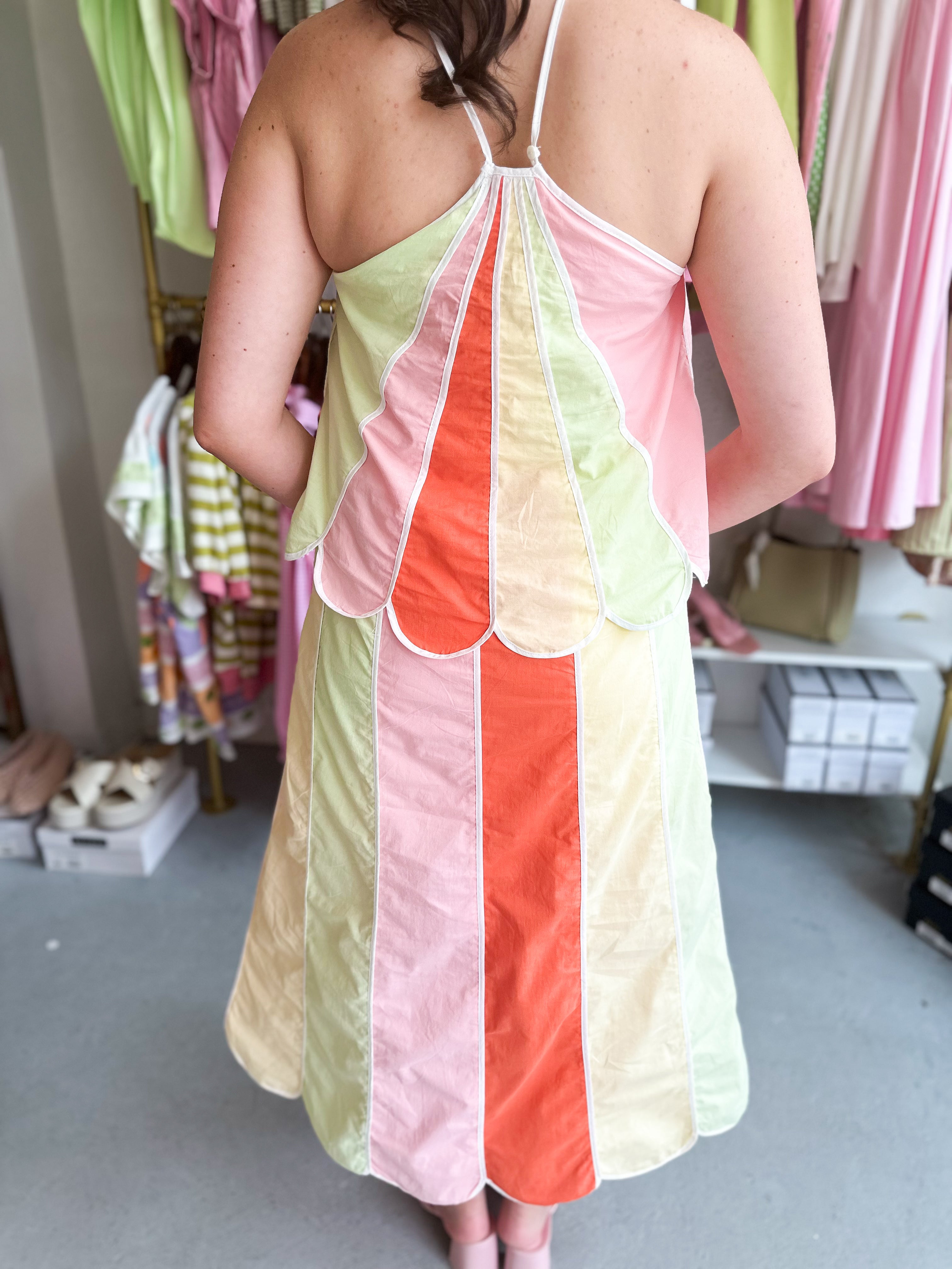 Rainbow Scalloped Halter Dress