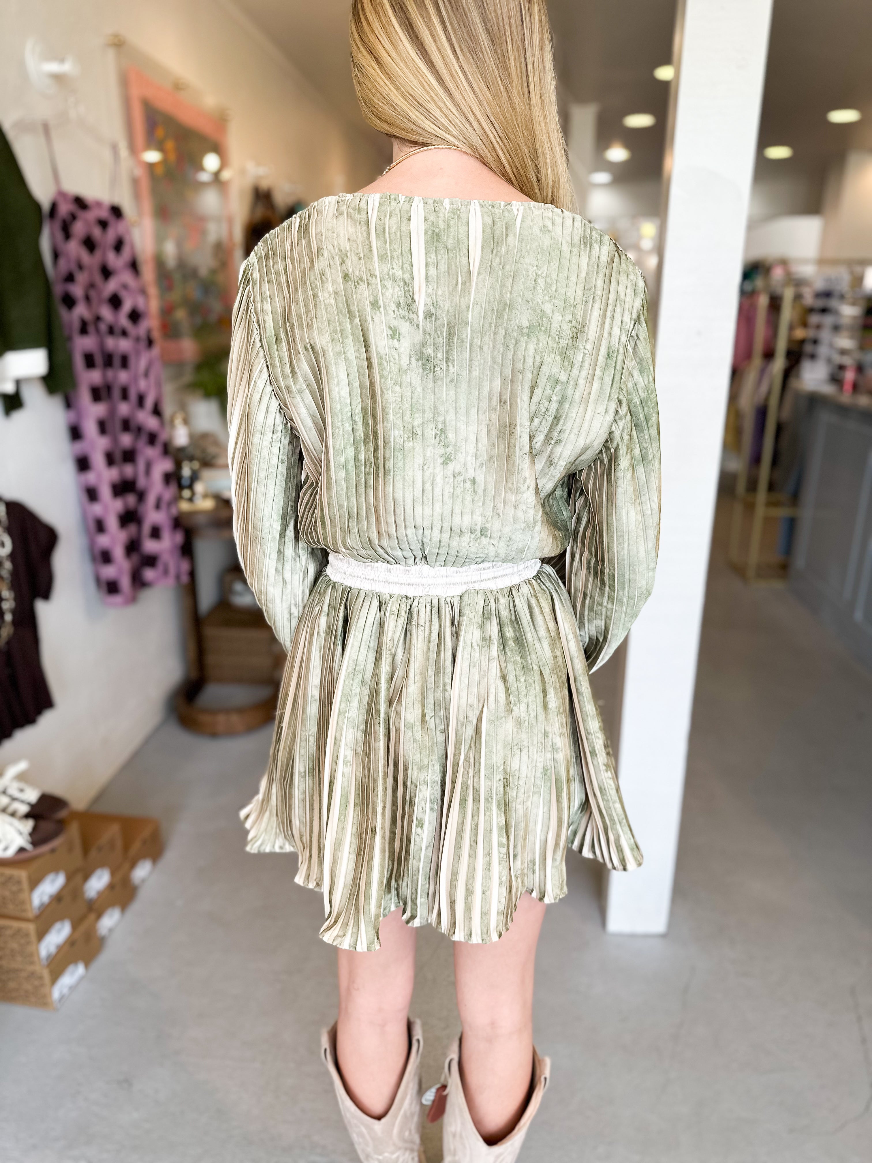 Pleated Long Sleeve Mini