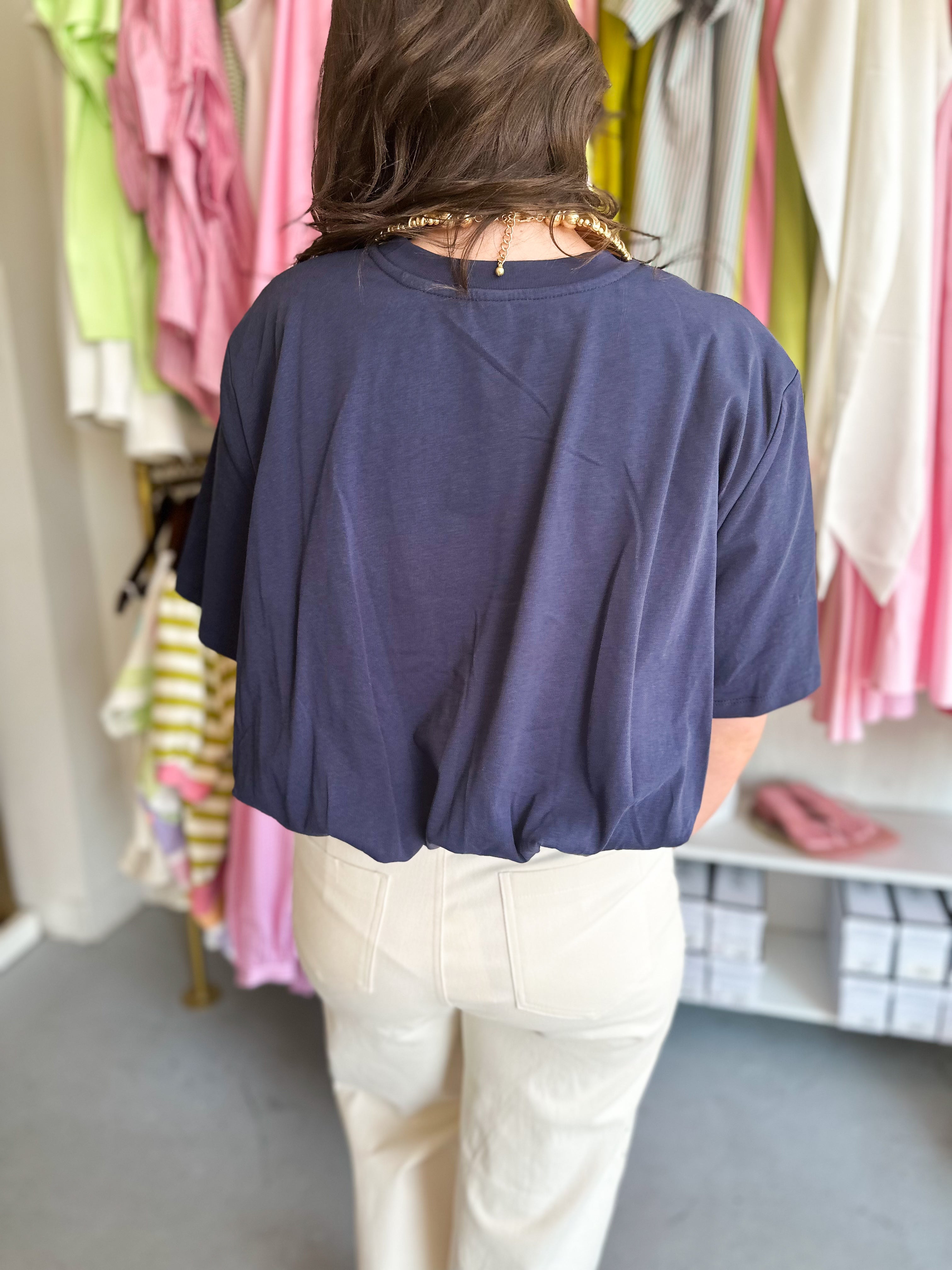 Cropped Bubble Hem T-Shirt