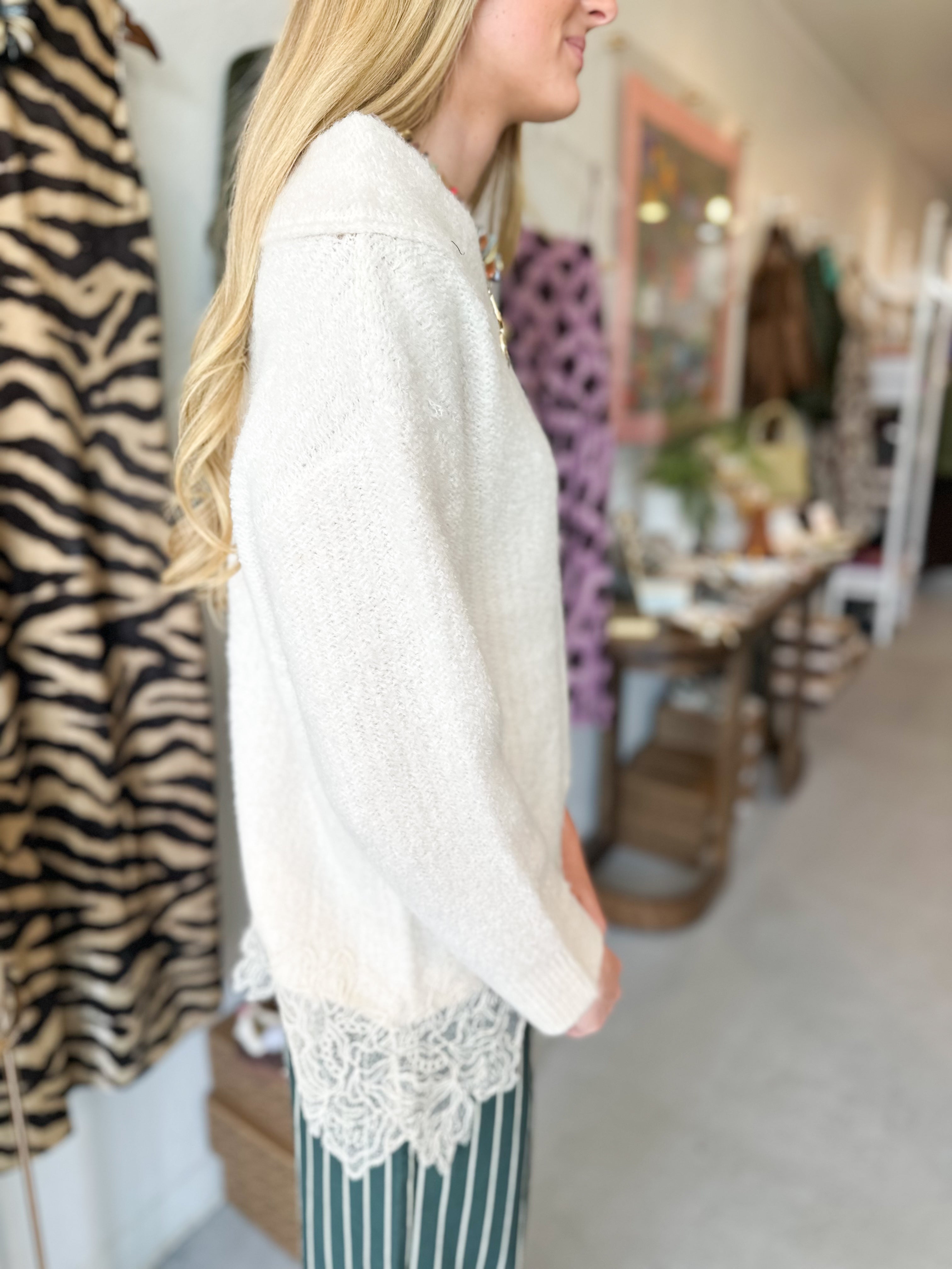Boat Neck Lace Sweater