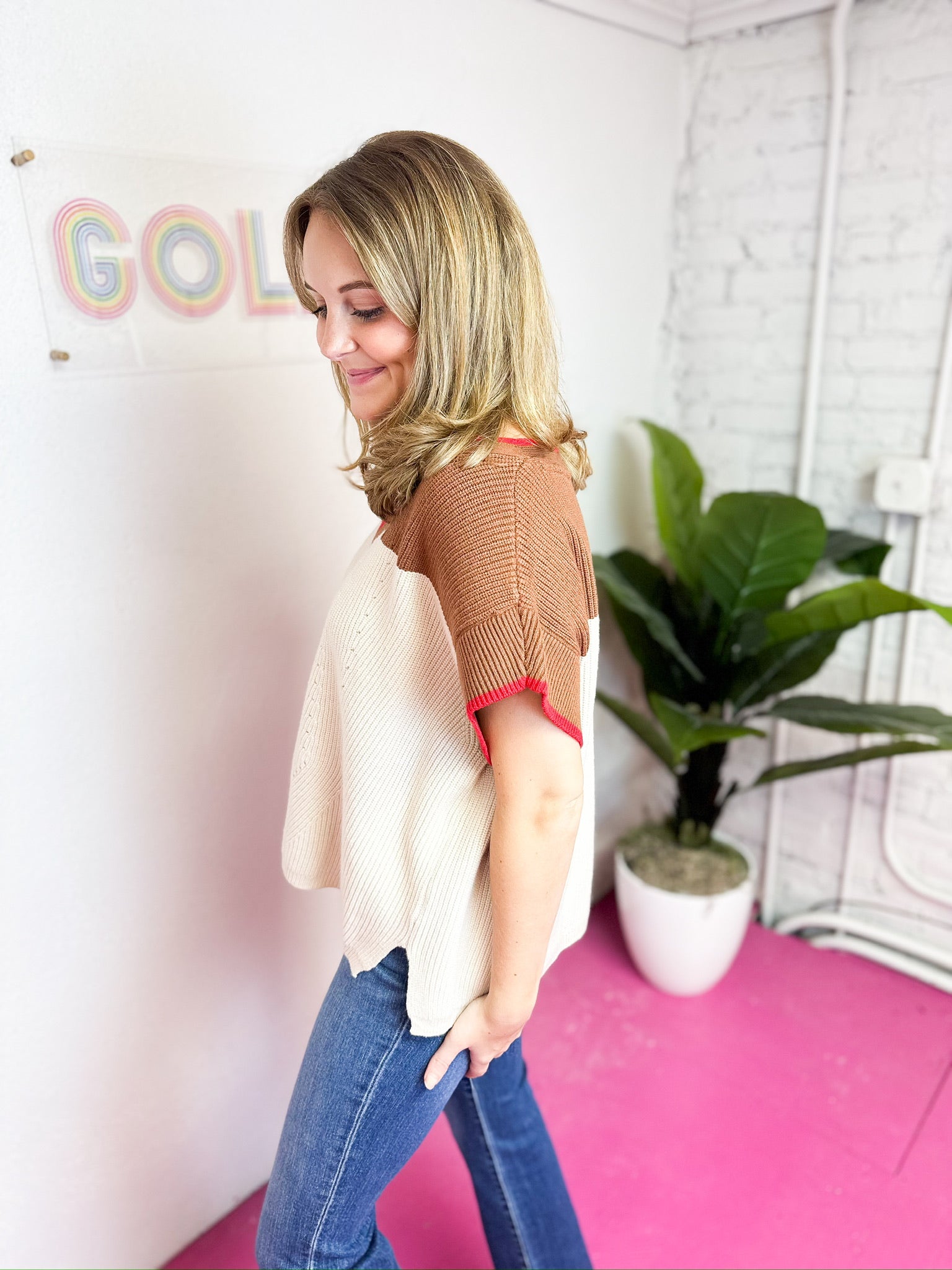 Sleeveless Red Trim Sweater Vest