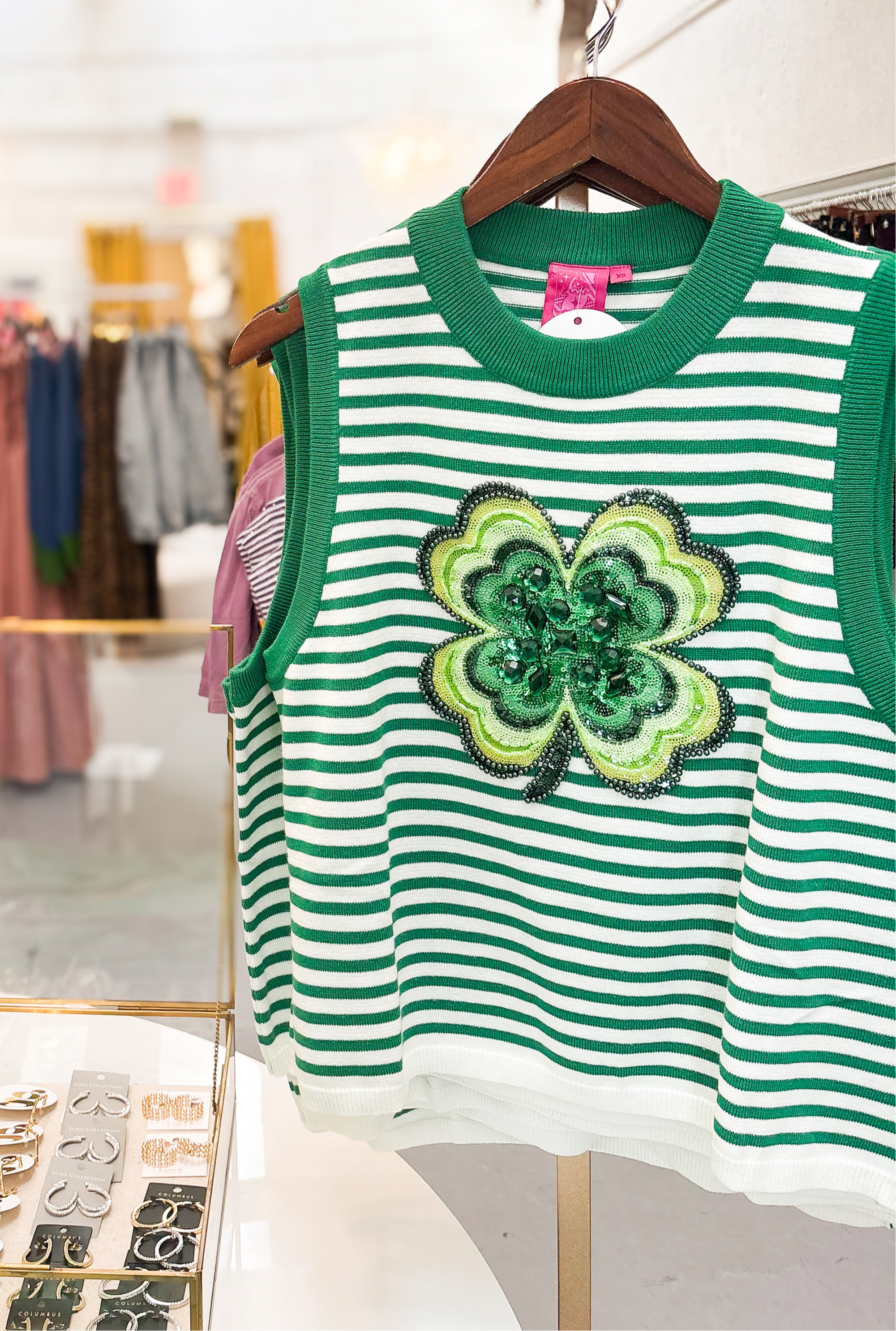 Queen of Sparkles Striped Shamrock Tank