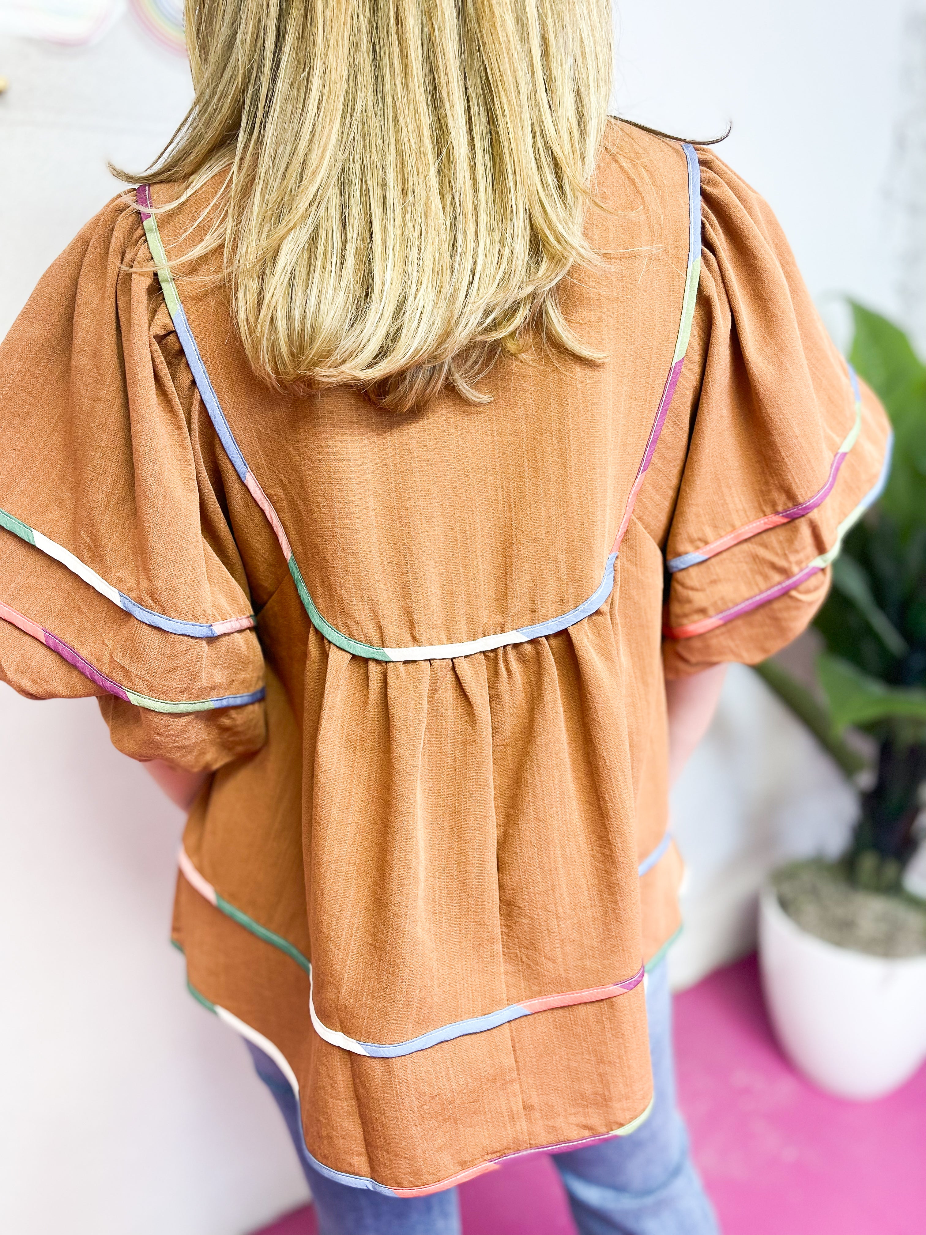 Camel Stripe Detail Blouse