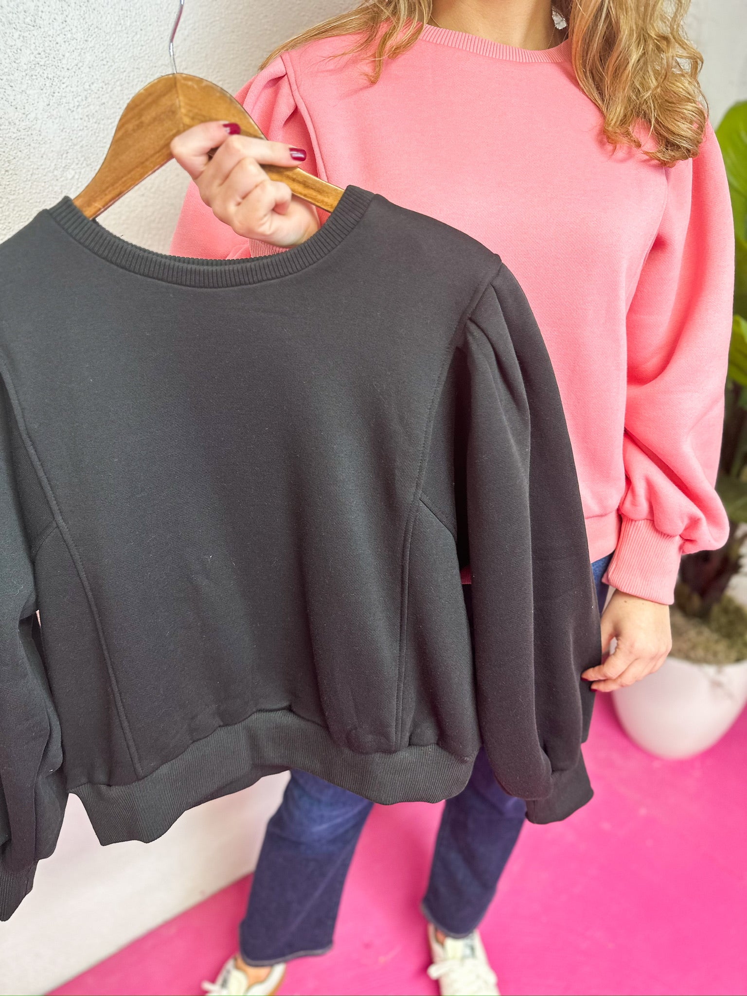 Pleated Sleeve Sweatshirt