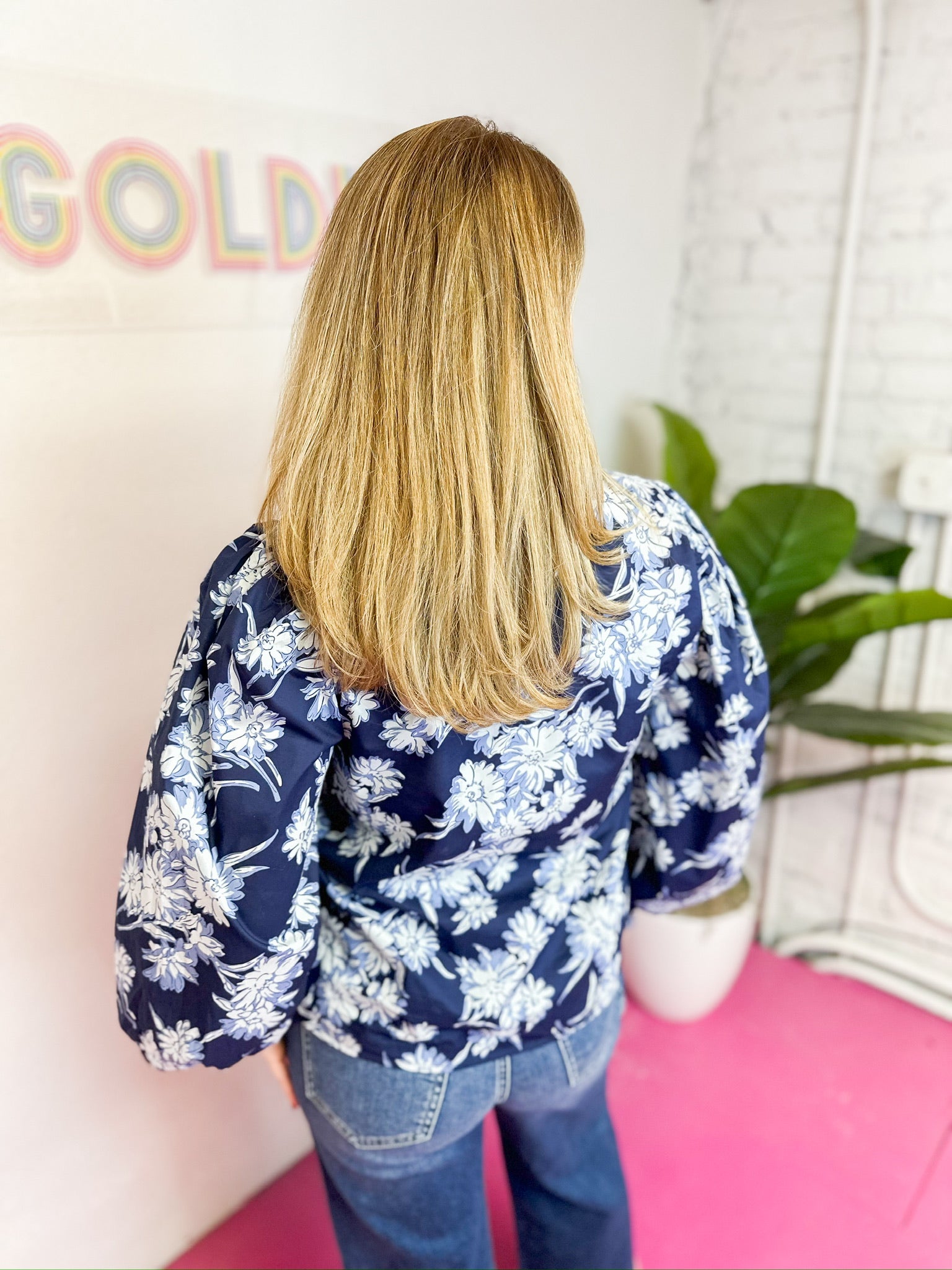 Navy Ruffle Collar Blouse