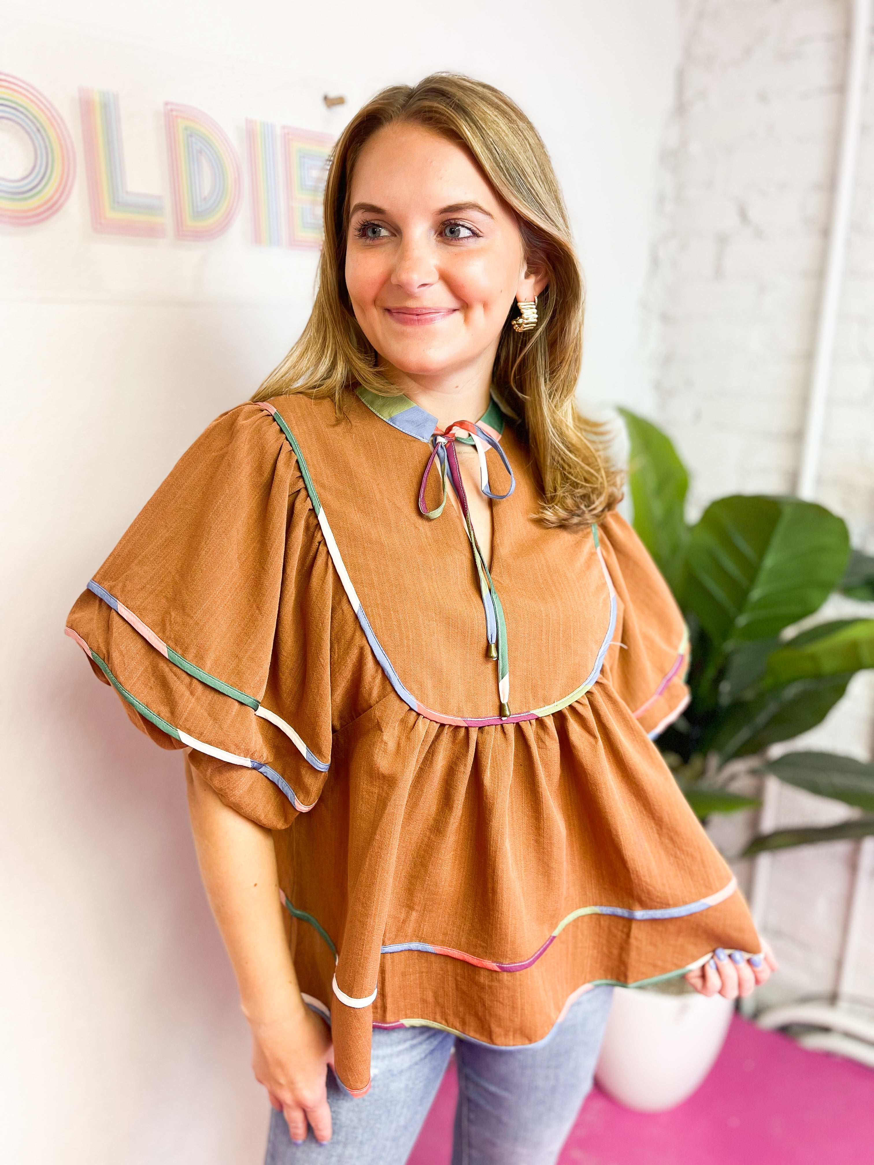 Camel Stripe Detail Blouse