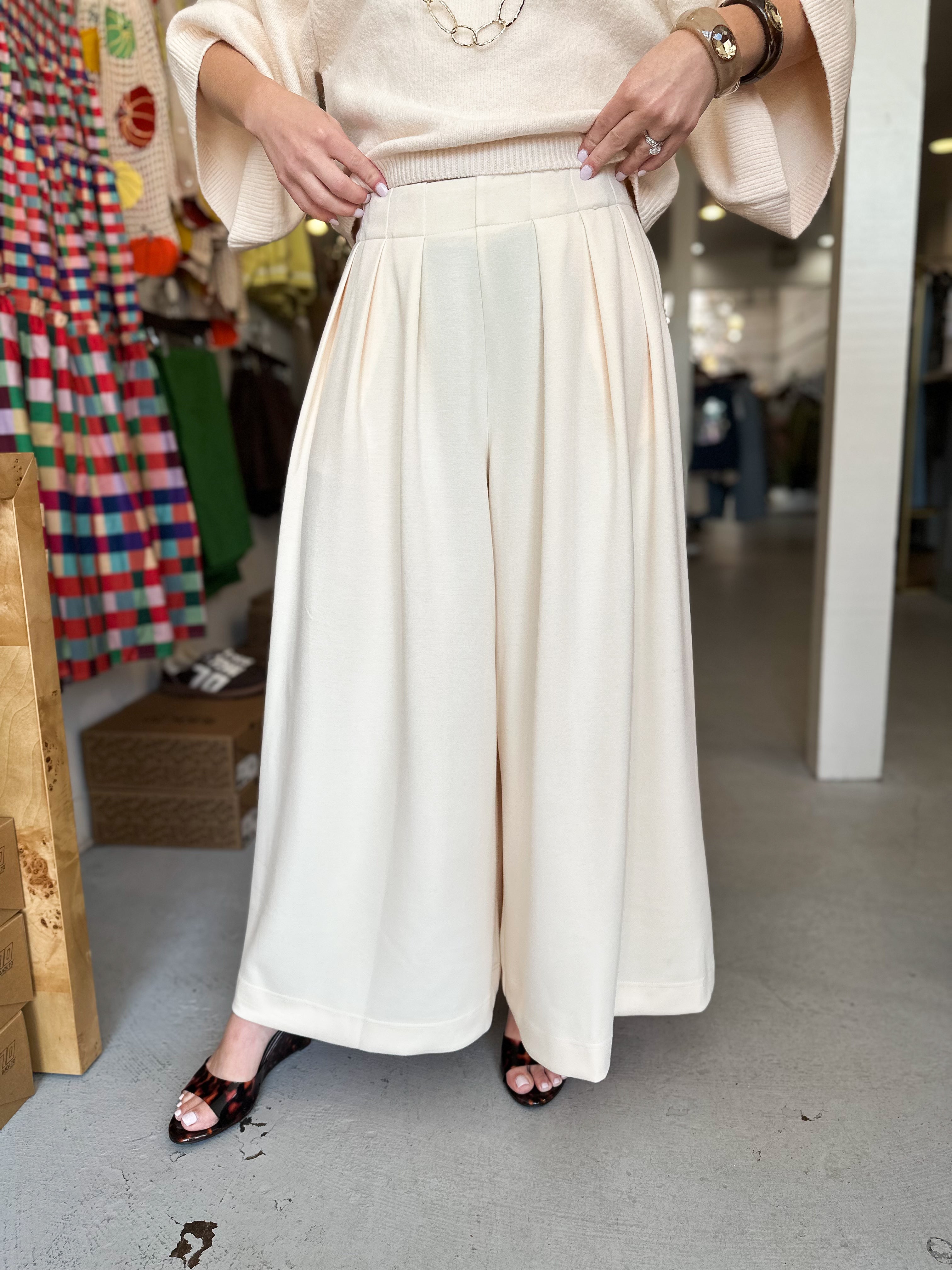 Pleat Detail Wide Leg Pants