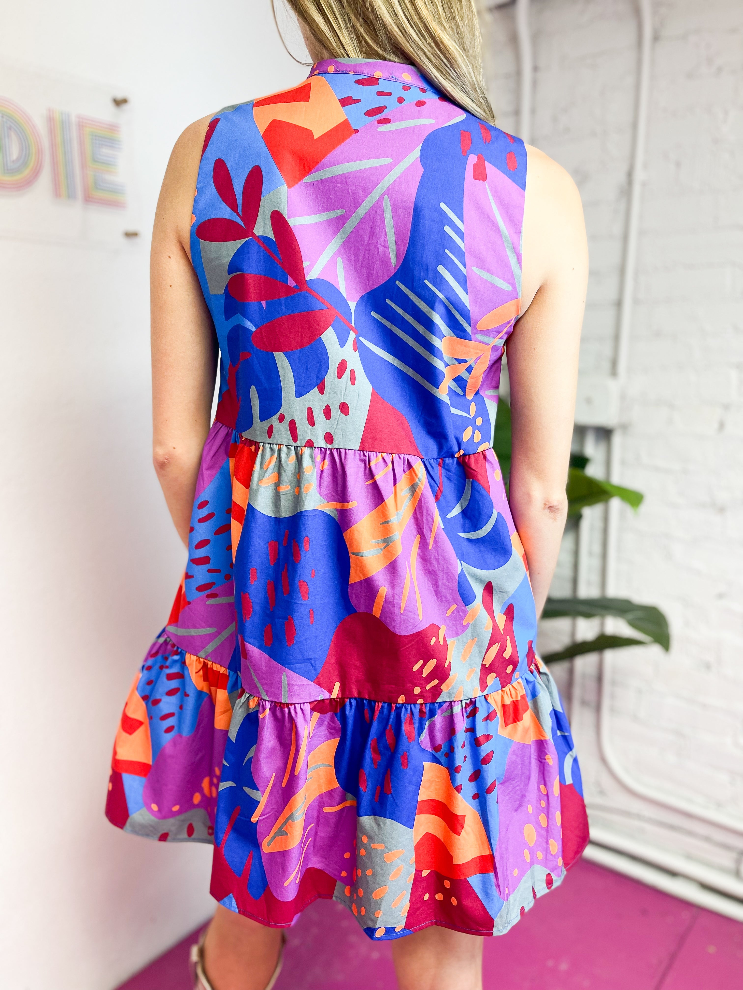 Sleeveless Abstract Printed Mini Dress