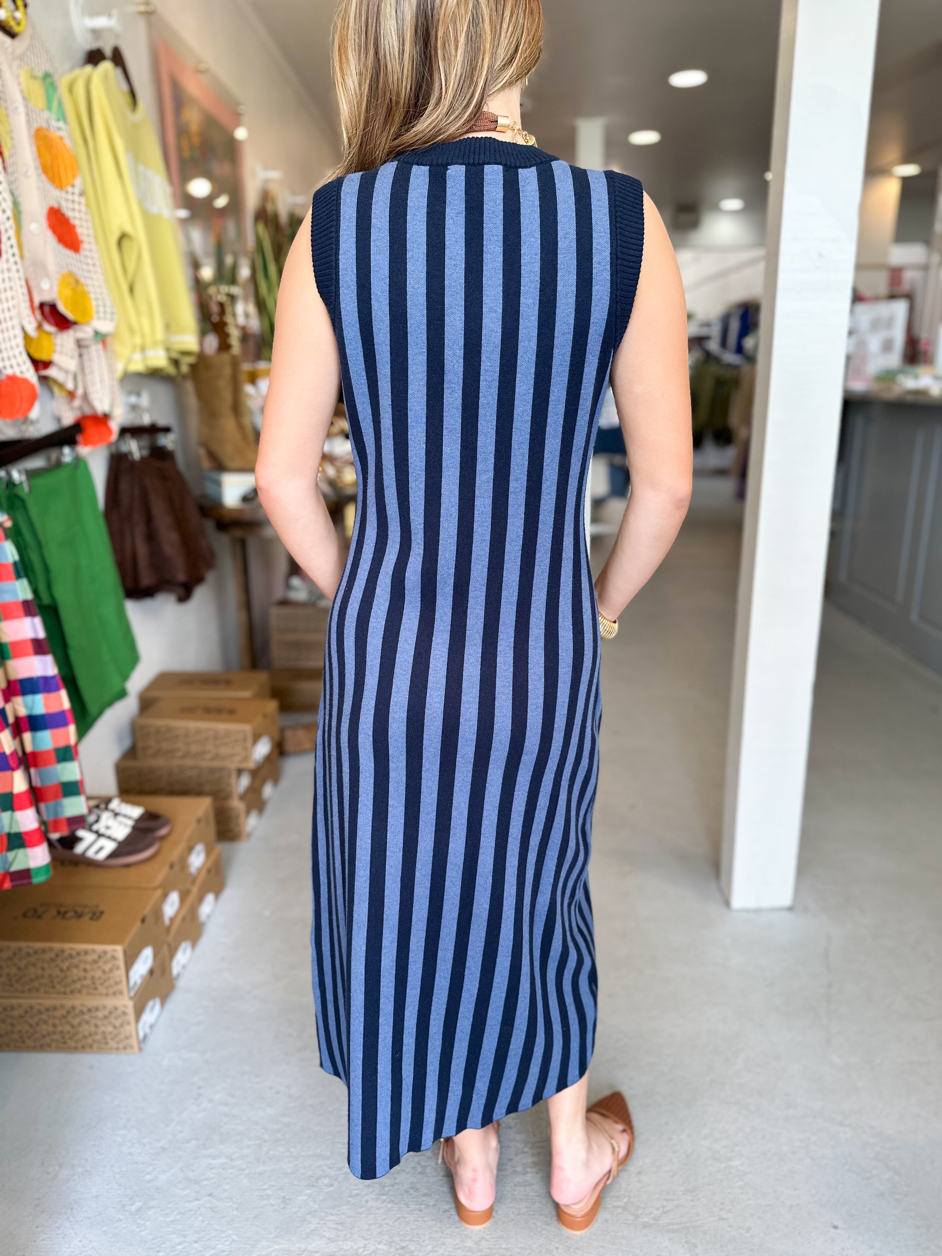 Striped Knit Midi Dress