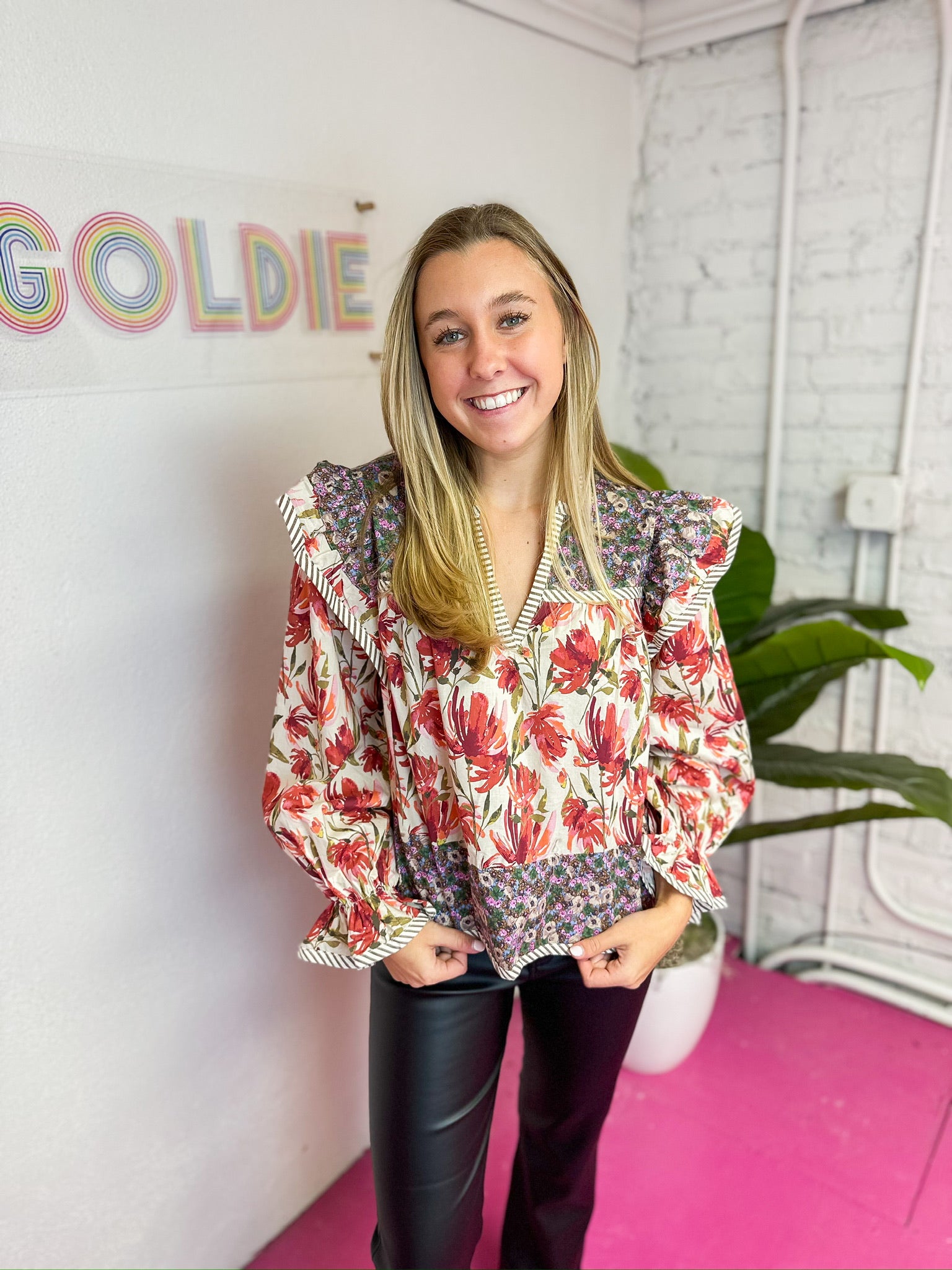 Mixed Print Floral Blouse