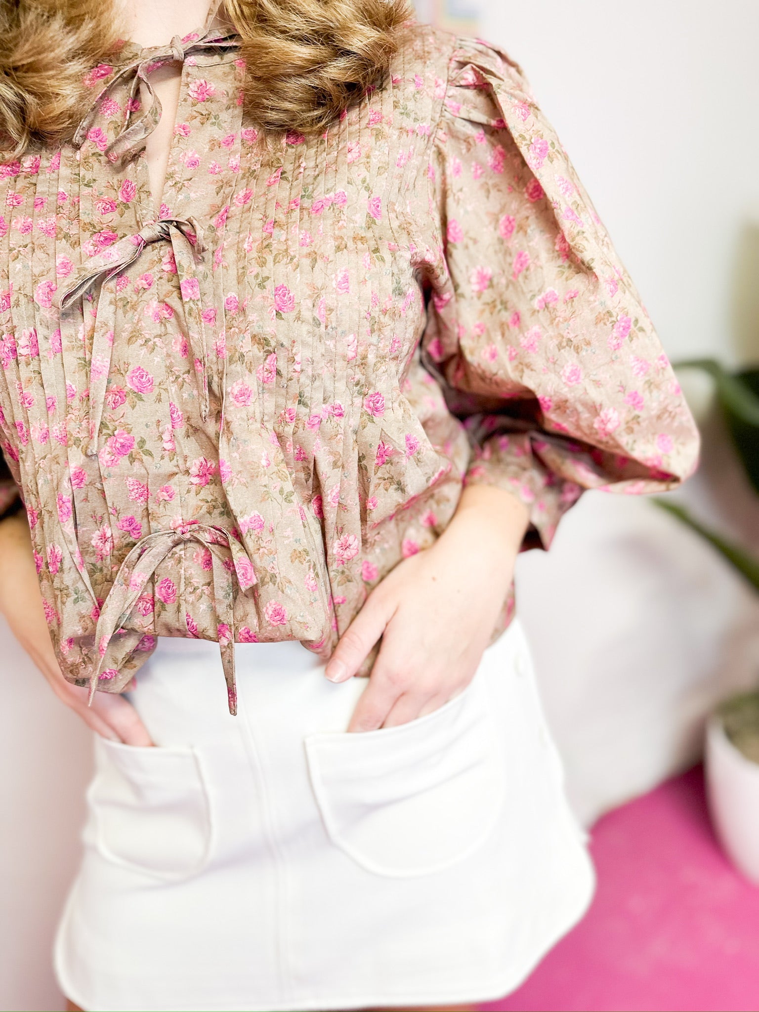 Rose Floral Bow Blouse