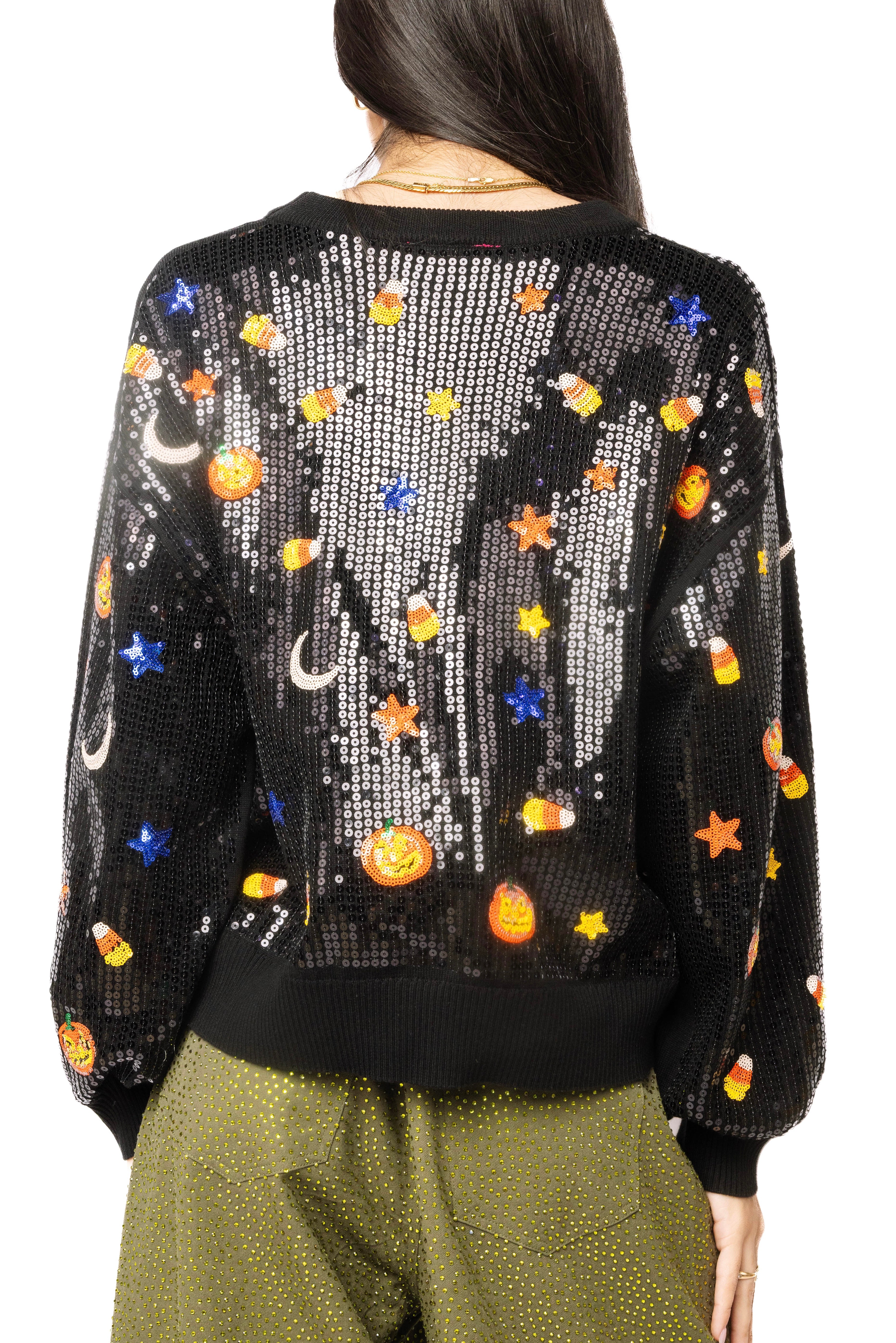 (PRE-ORDER) Queen of Sparkles Full Sequin Pumpkin & Mini Icon Sweater