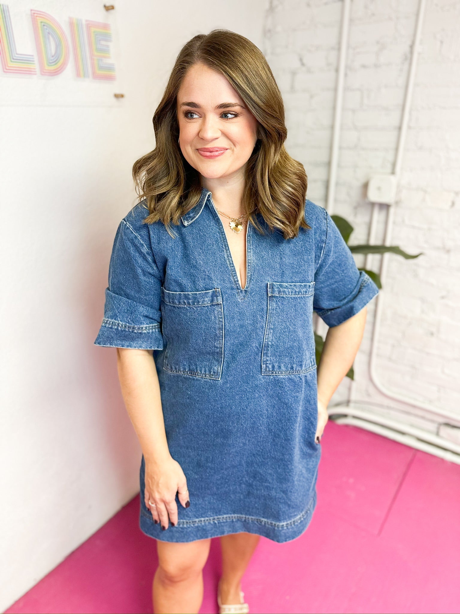 Denim Short Sleeve Mini Dress