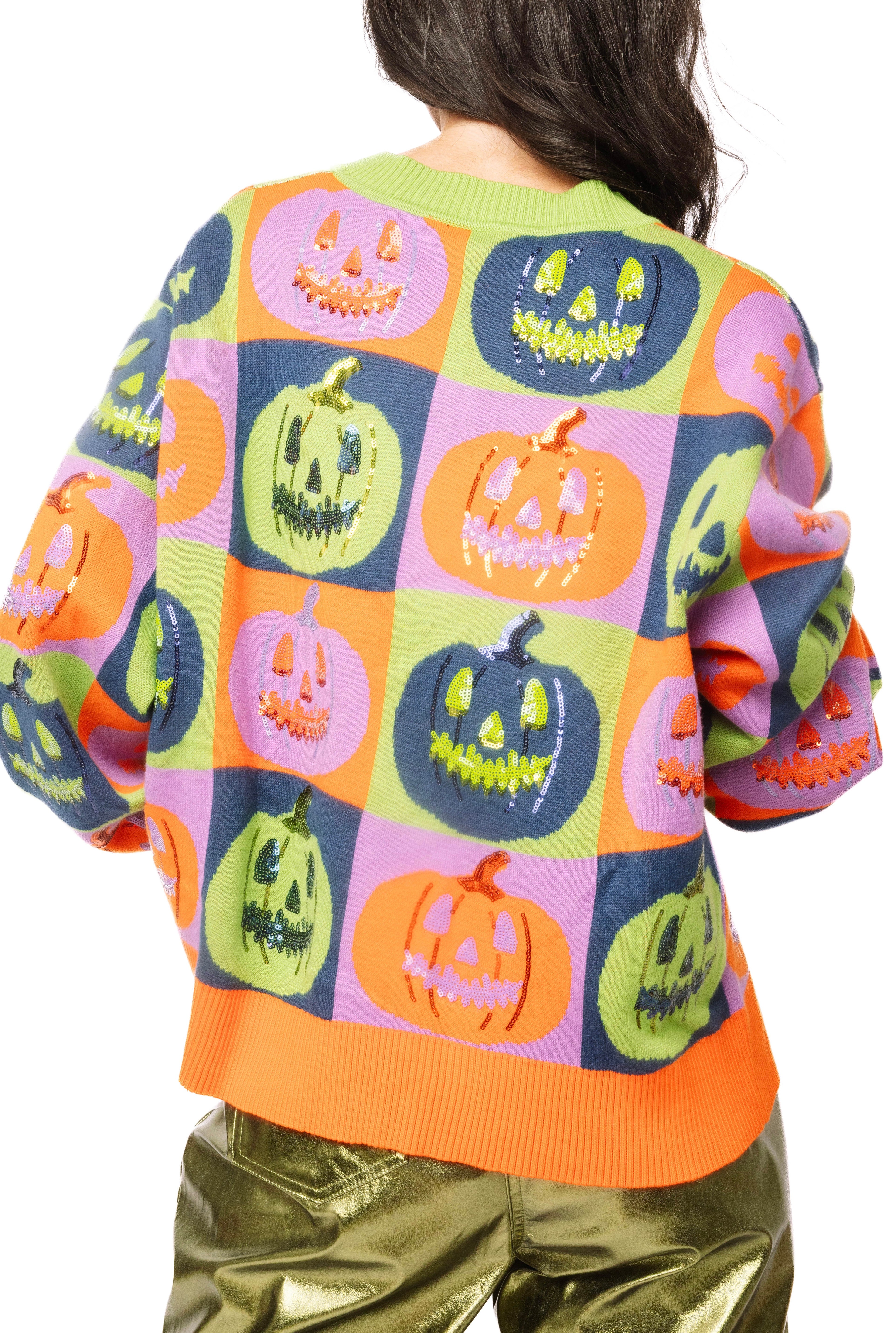 (PRE-ORDER) Queen of Sparkles Checkered Pumpkin Button Up Cardigan