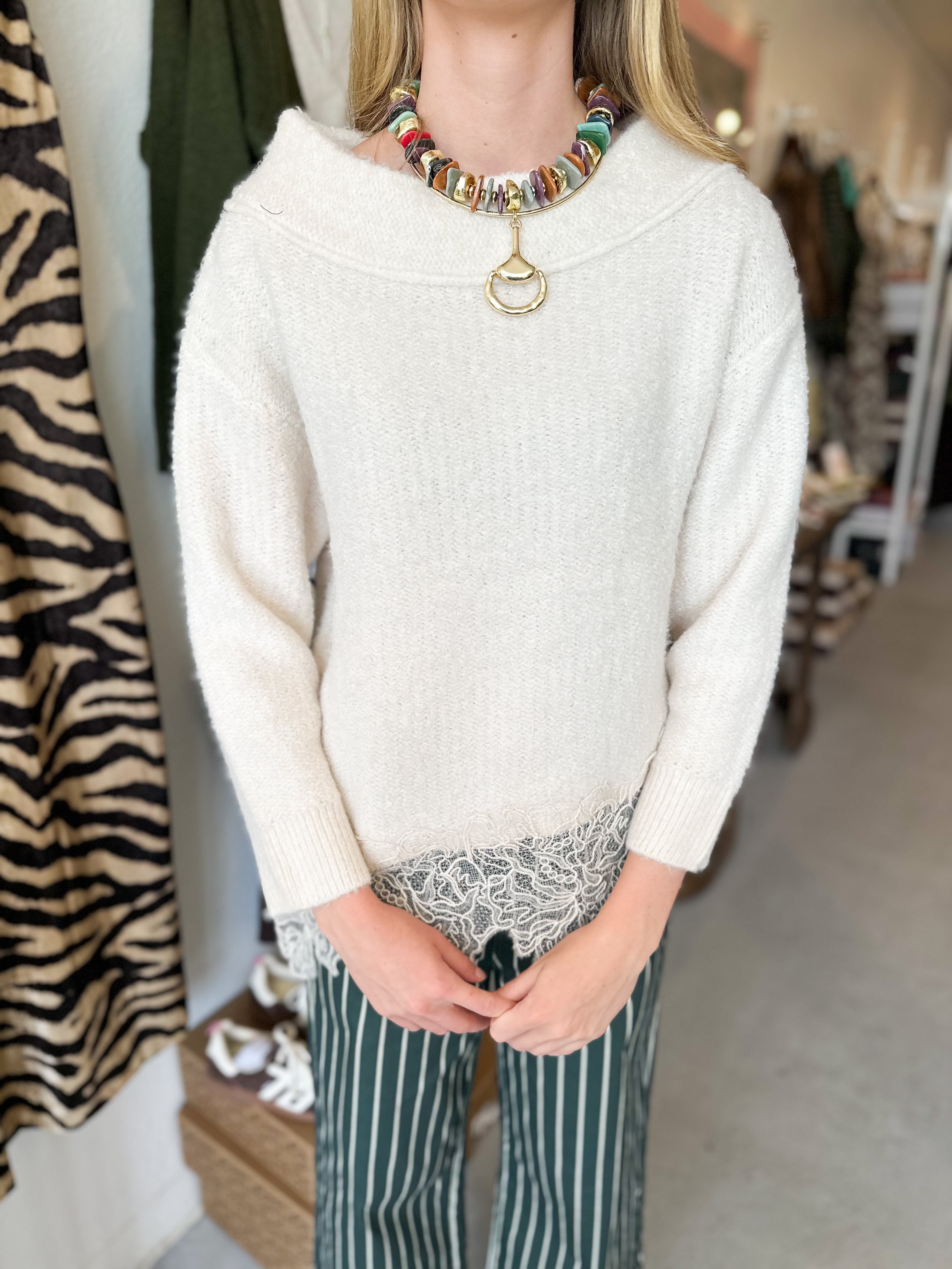 Boat Neck Lace Sweater