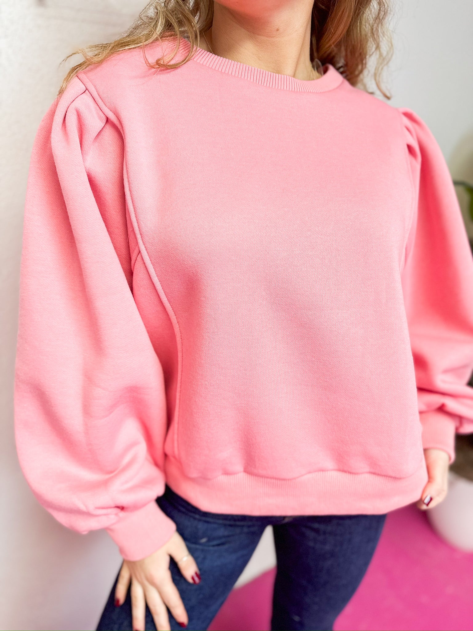 Pleated Sleeve Sweatshirt