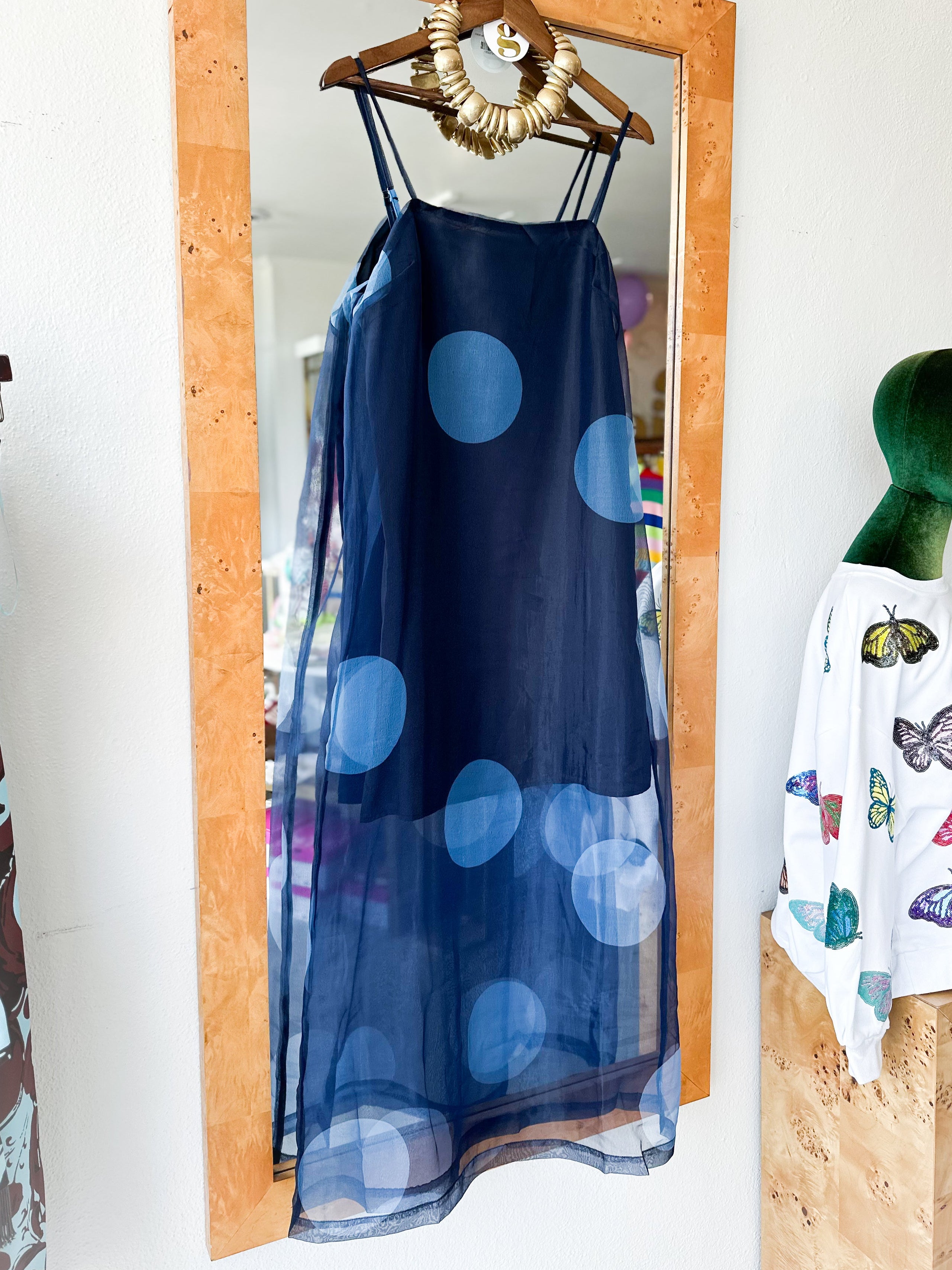 Navy Polka Dot Slip Dress