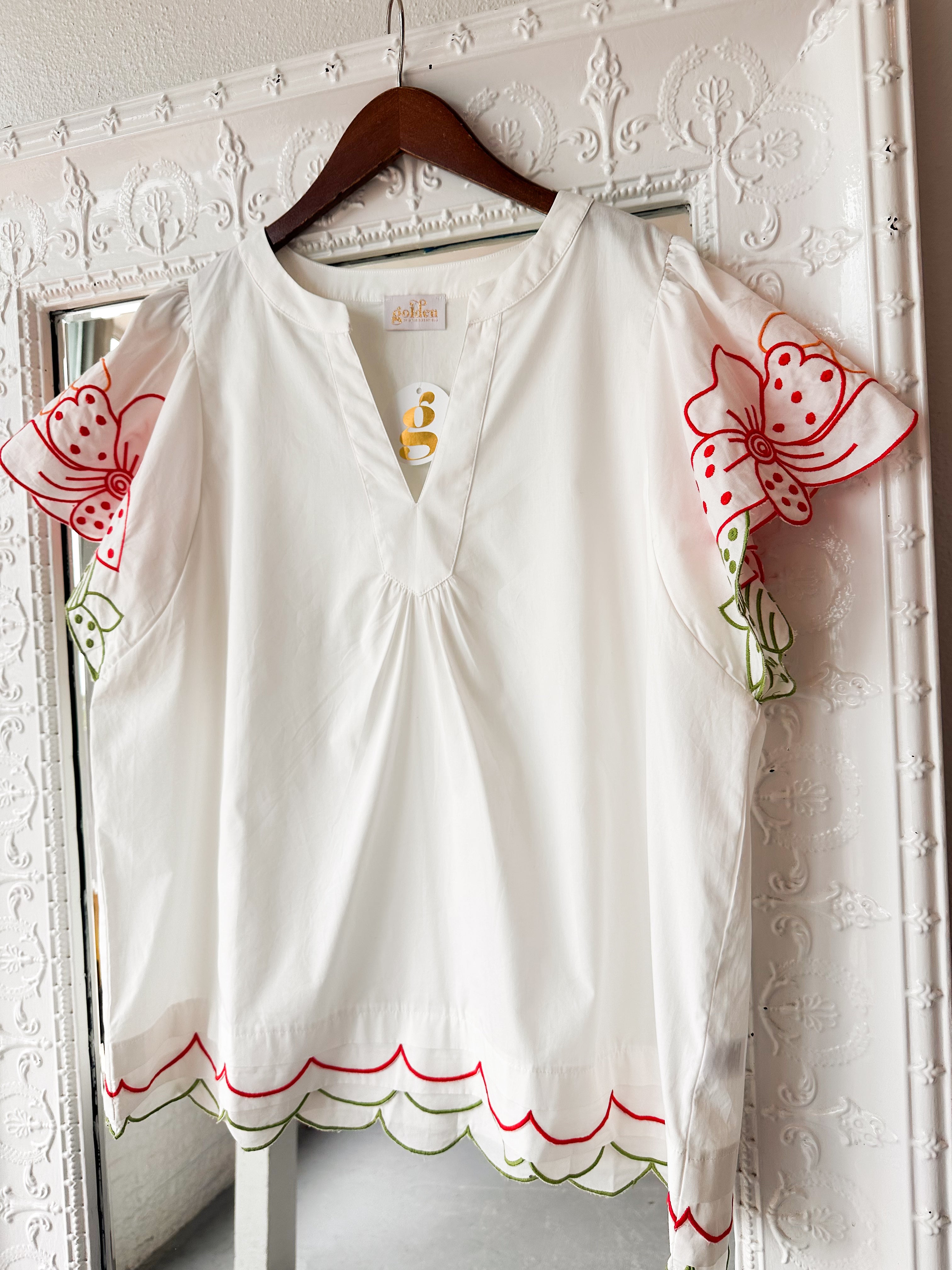 Plus Size Embroidered Trim Poplin Blouse