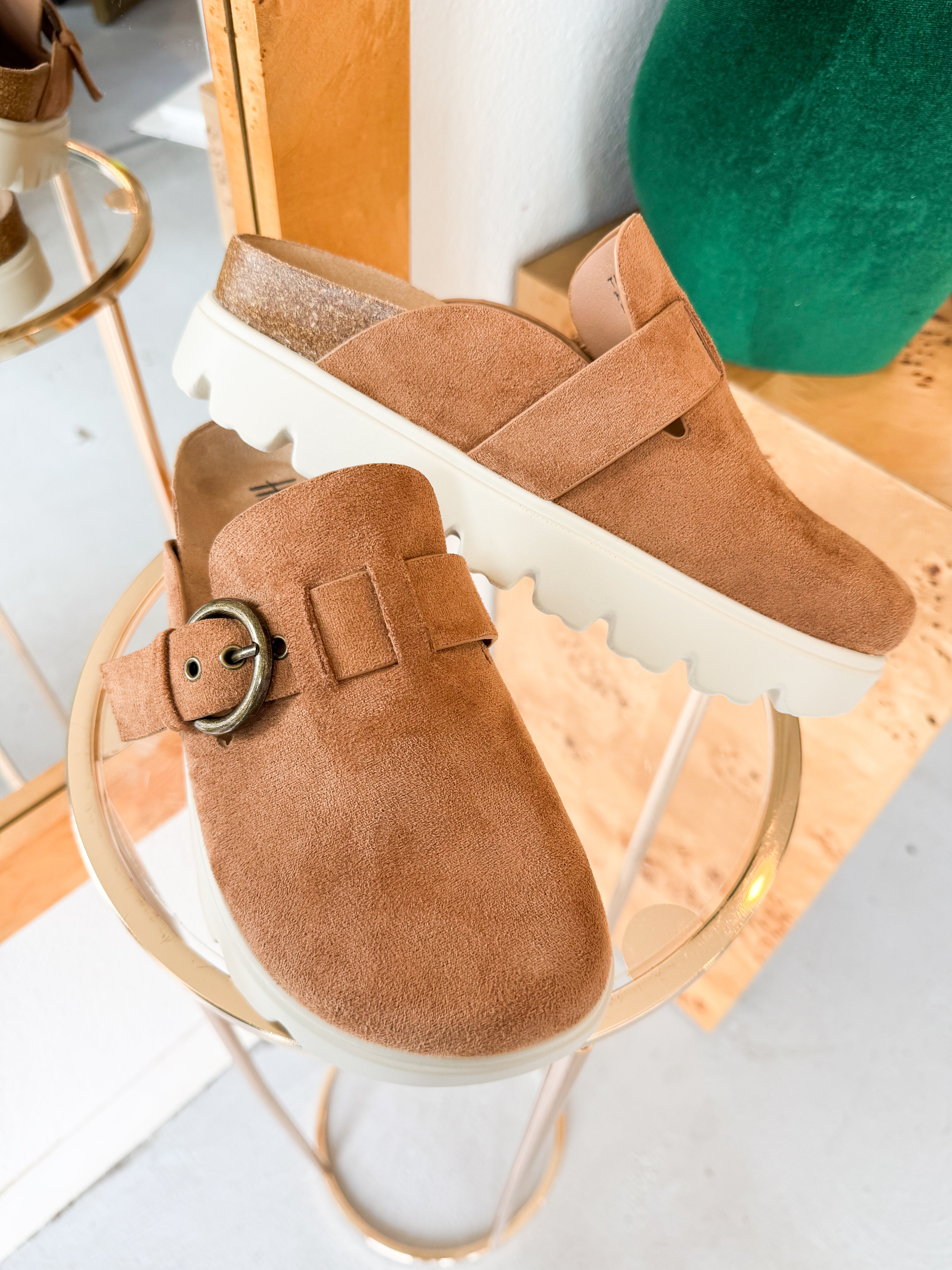 Tobacco Suede Platform Slide
