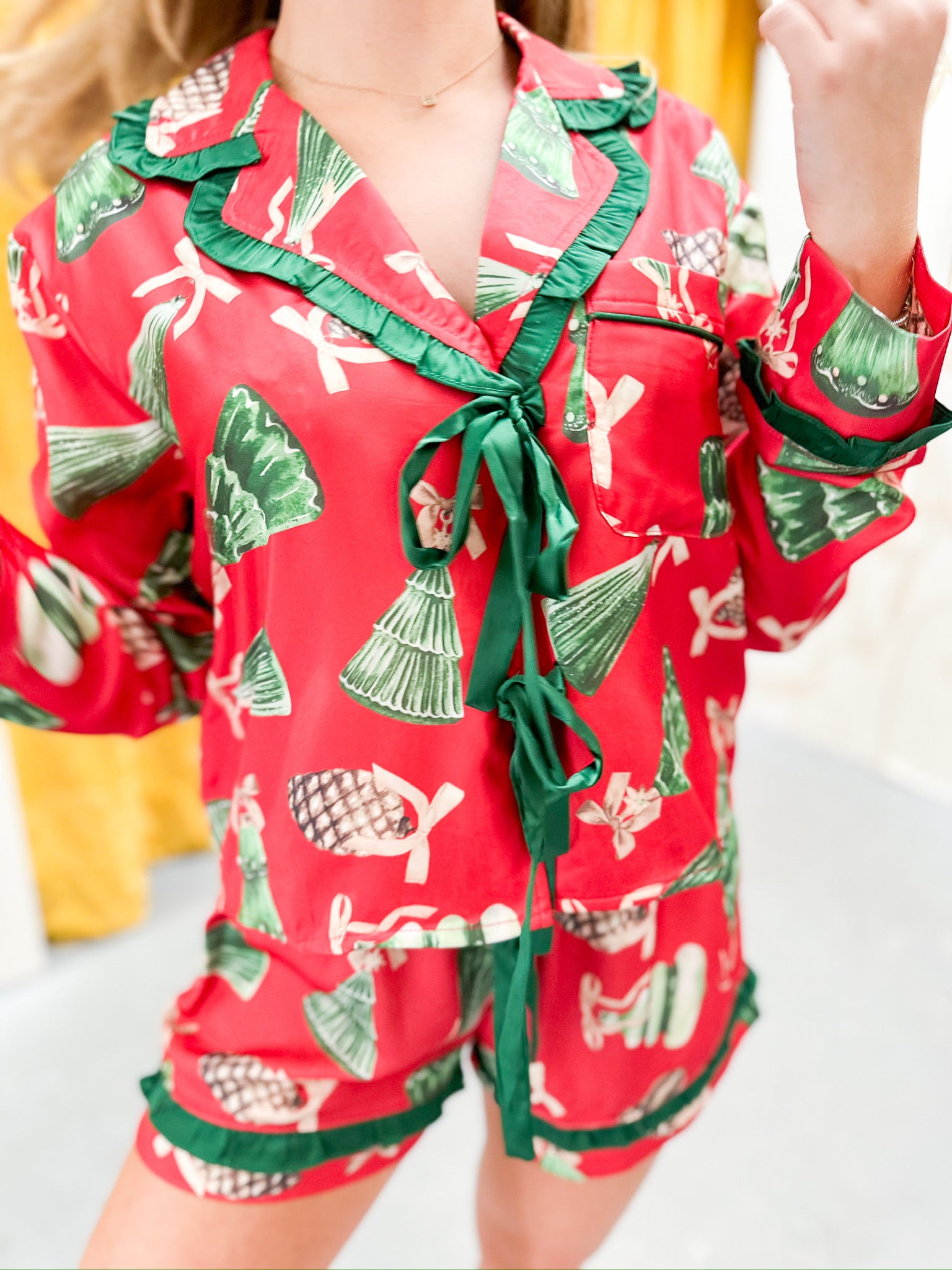 Red & Green Christmas Ornament Pajama Set