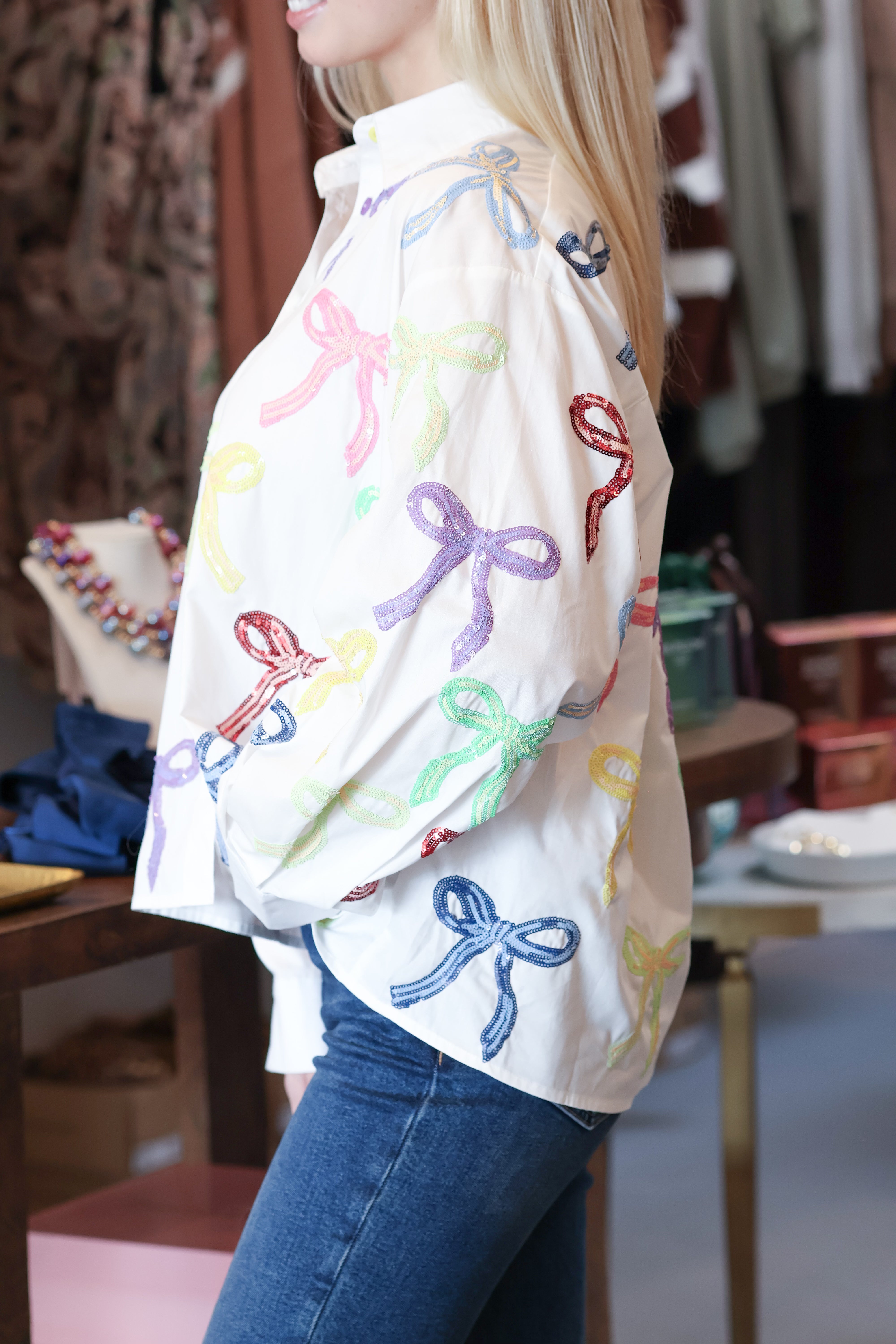 Queen of Sparkles Multi Bow Button Up