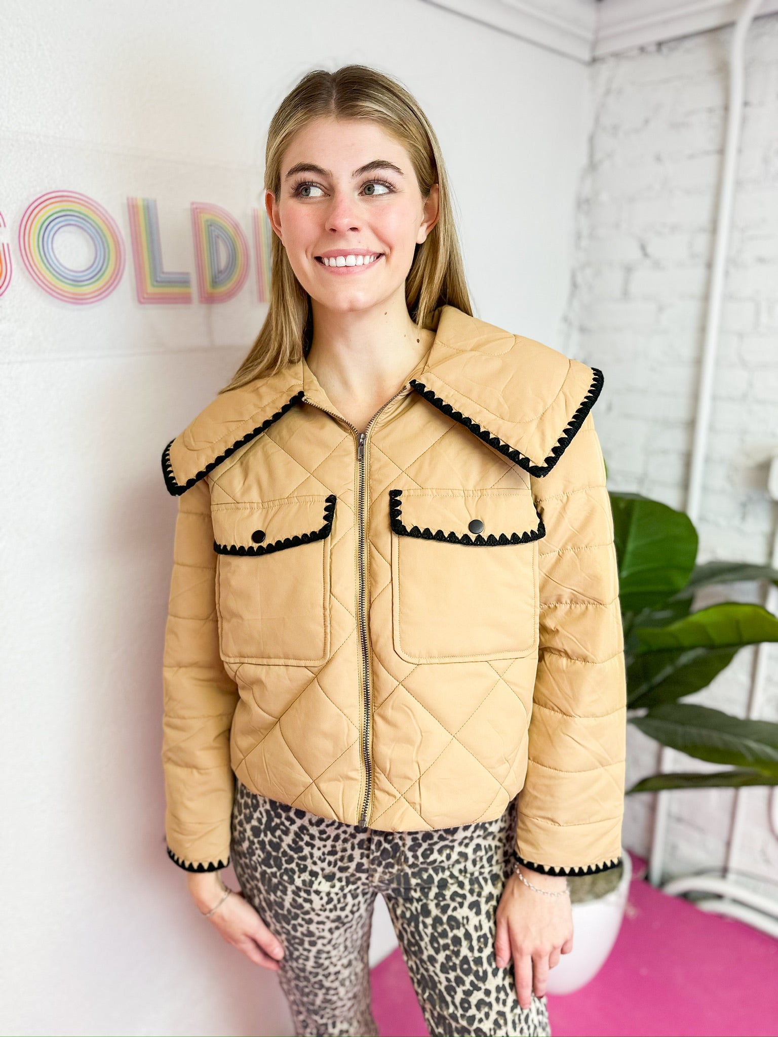 Tan Quilted Puffer Jacket