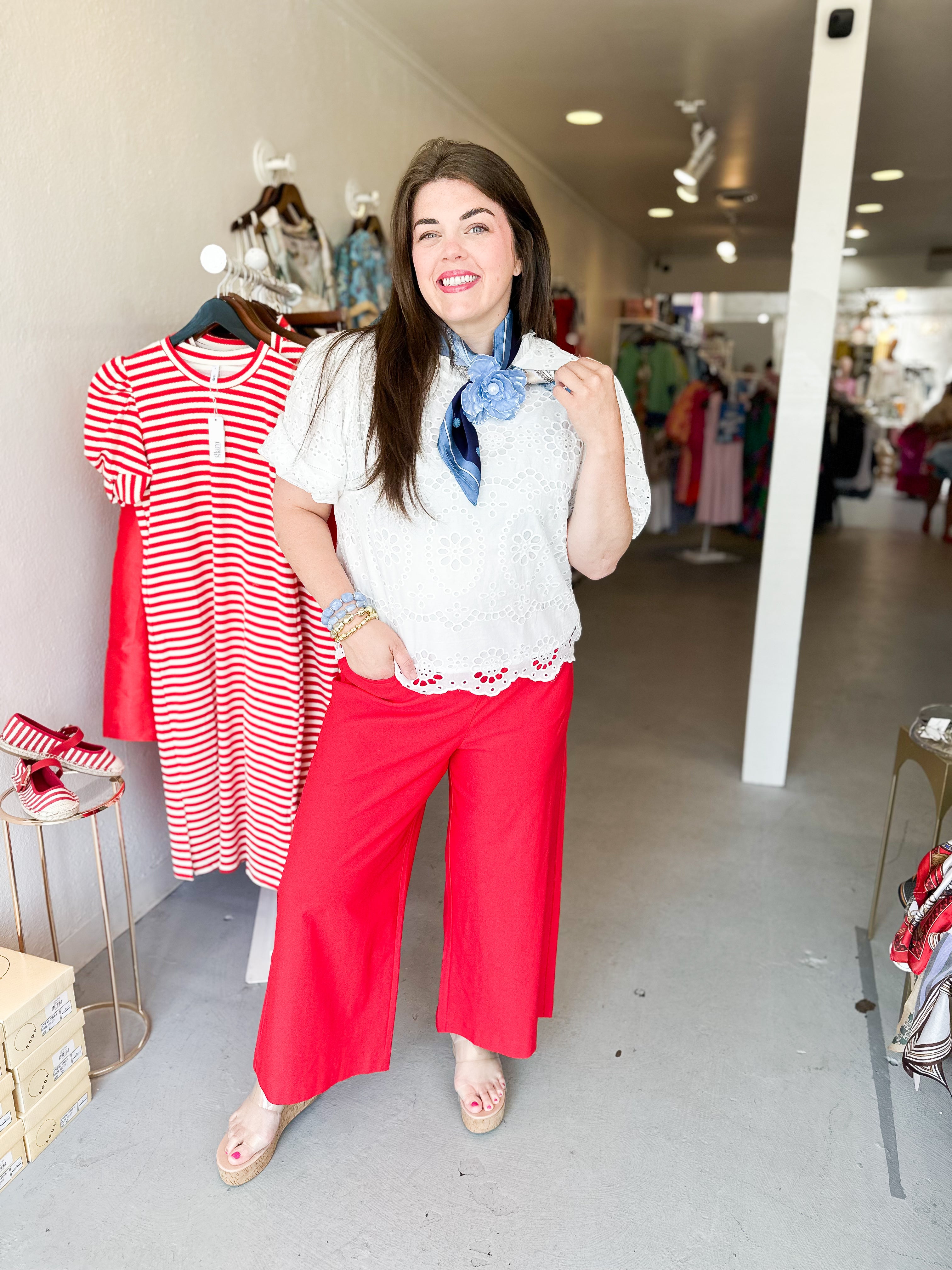 Eyelet Bubble Sleeve Top
