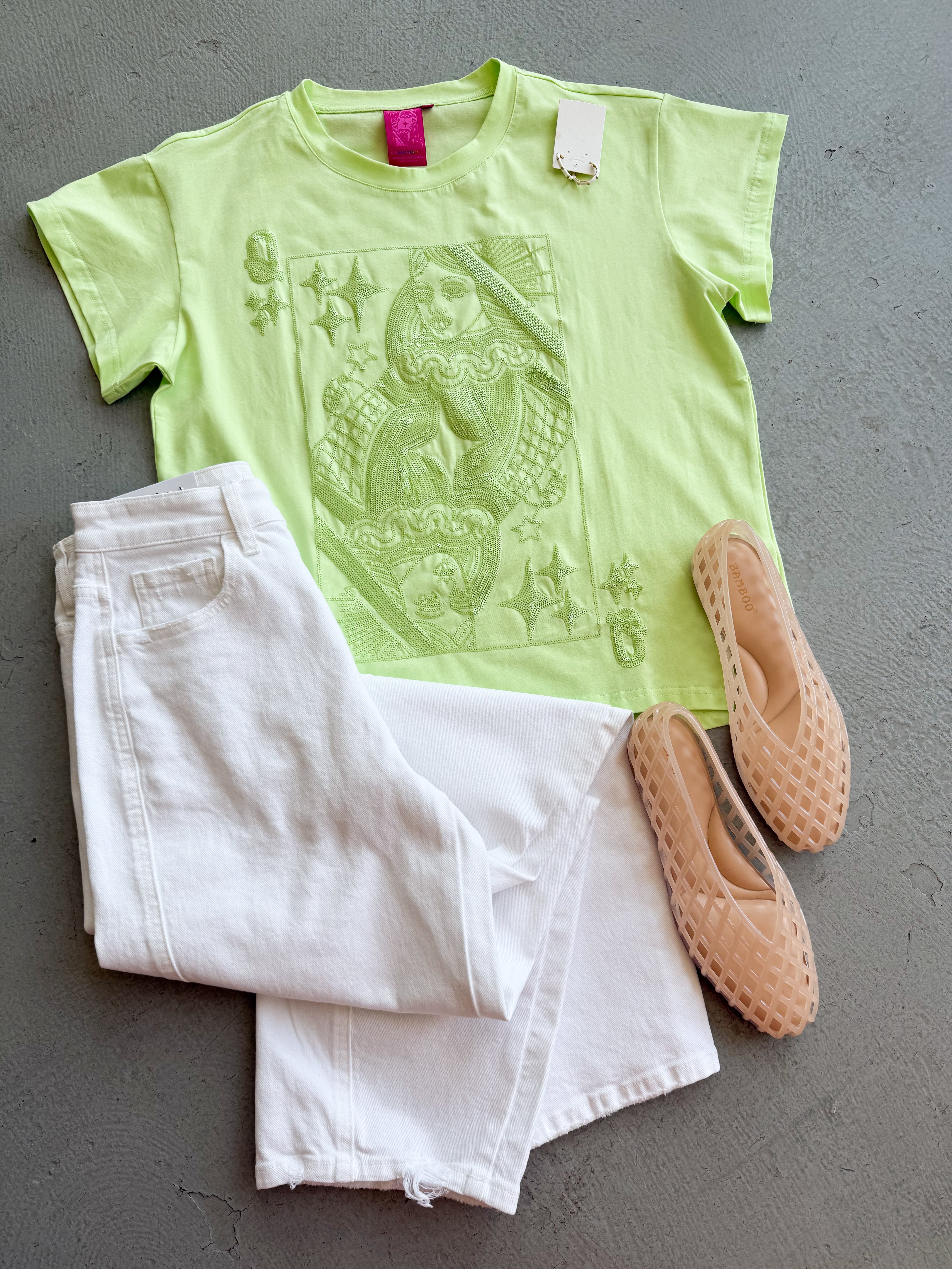 Queen of Sparkles Lime Green Card Logo Tee