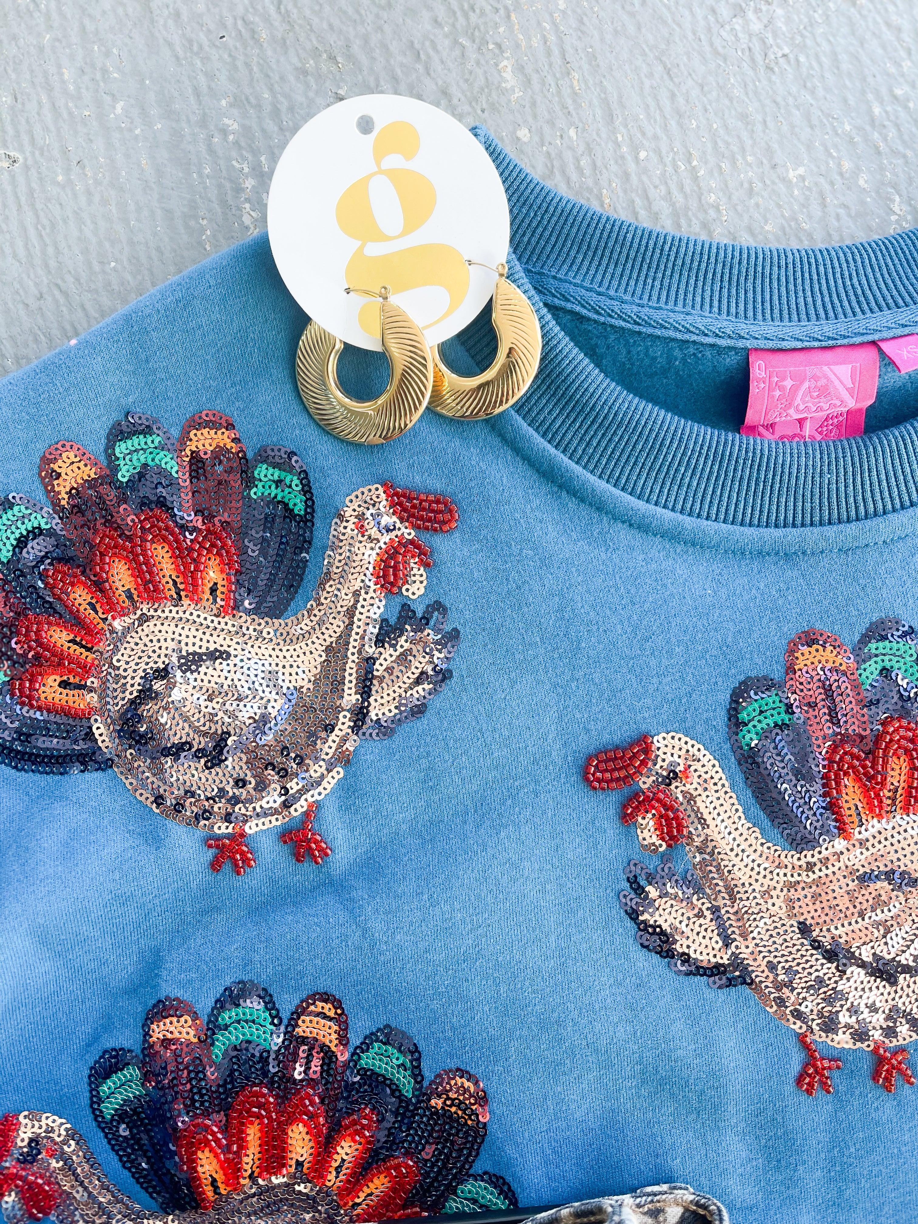 Queen of Sparkles Teal Turkey Sweatshirt