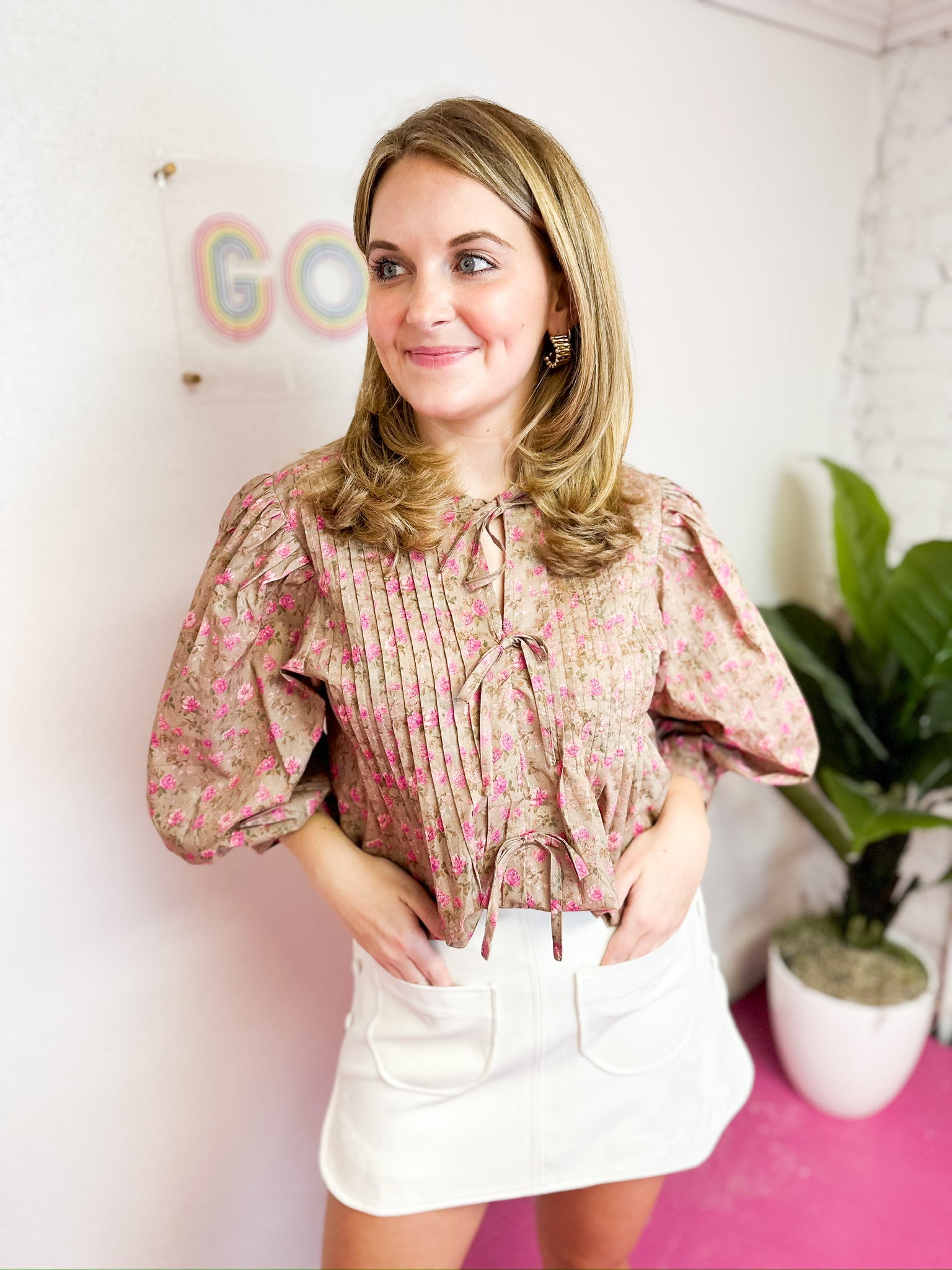 Rose Floral Bow Blouse