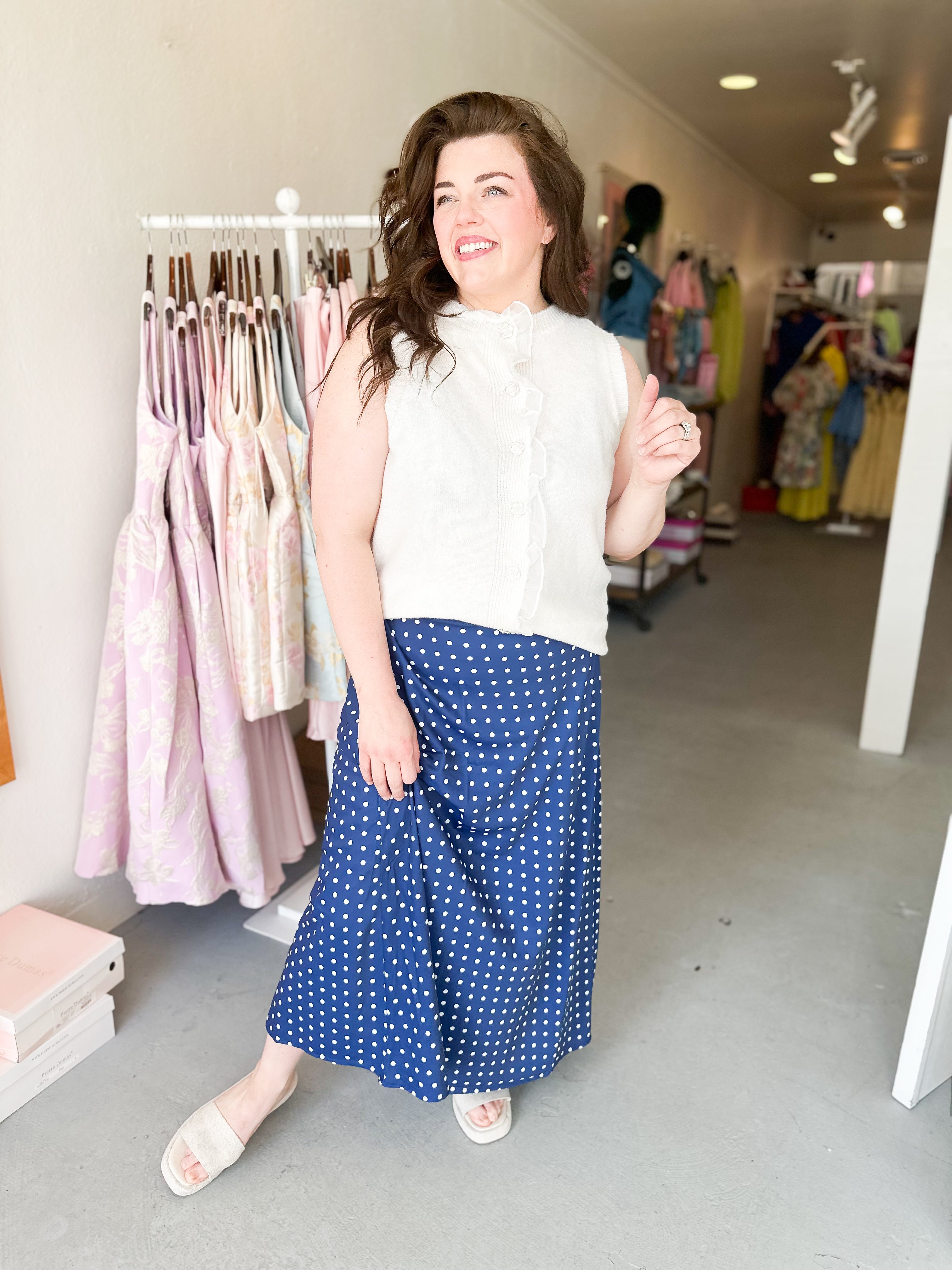 Plus Size Polka Dot Midi Skirt