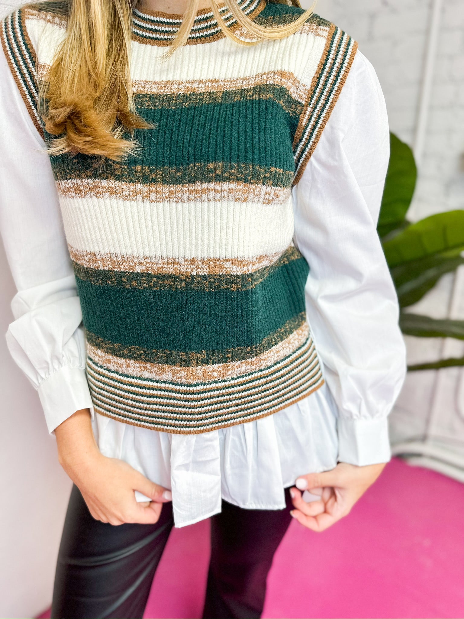 Stripe Green Knit Layered Top