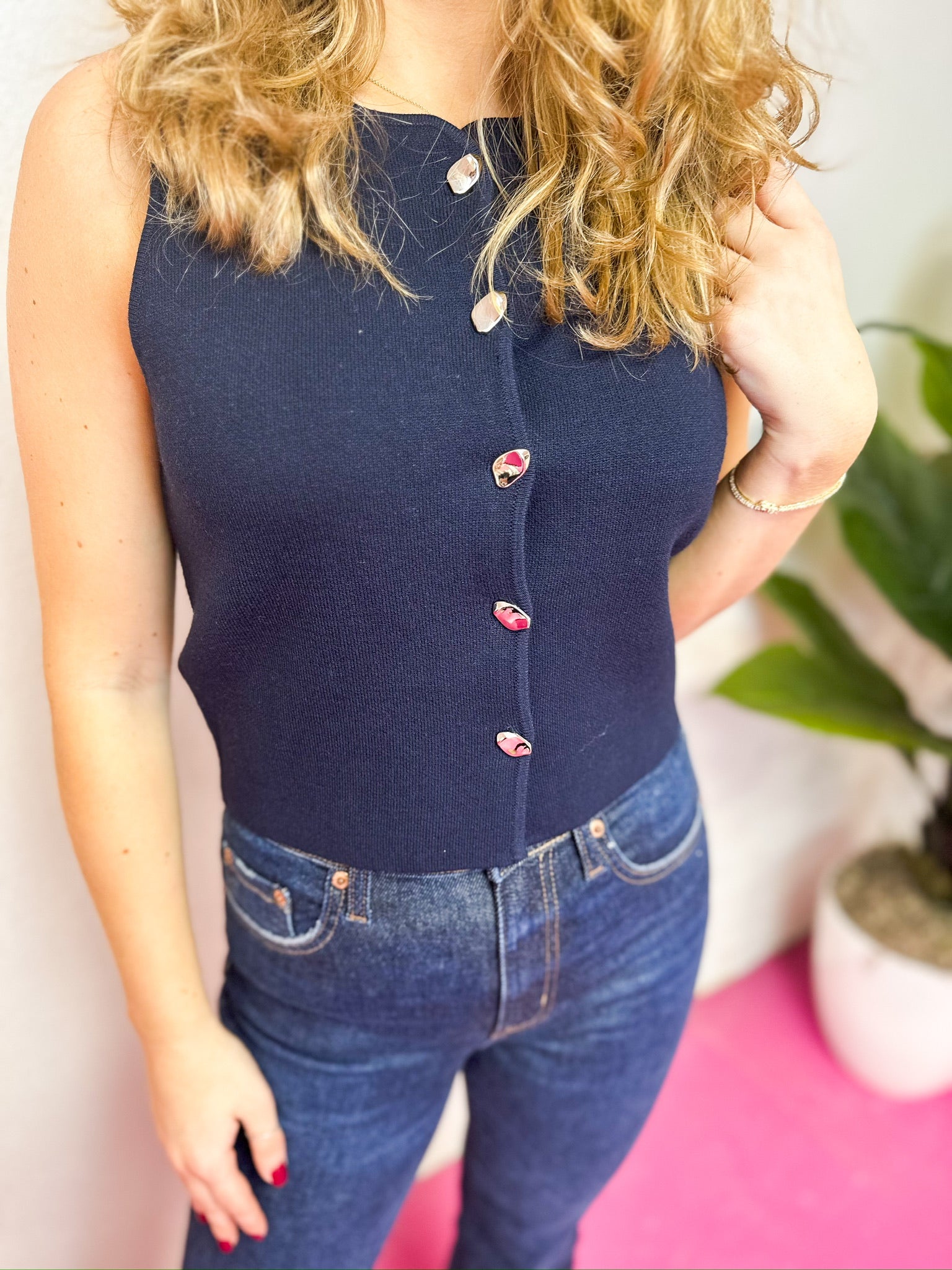 Navy Button Down Sweater Vest