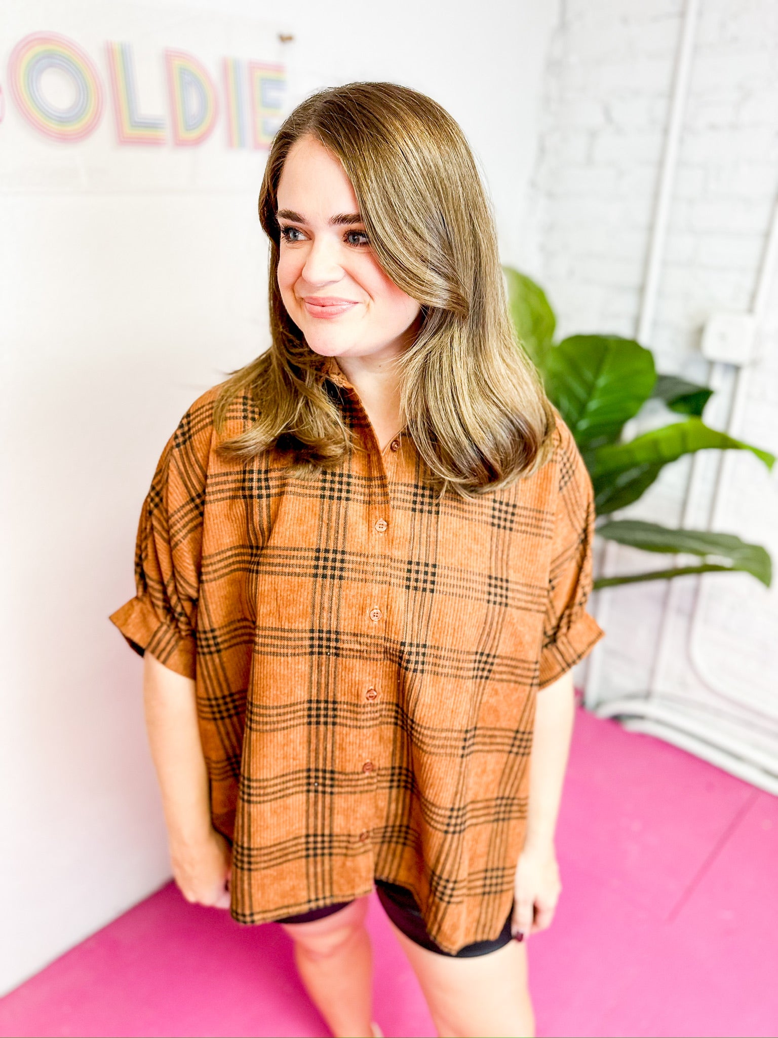 Oversized Corduroy Plaid Top